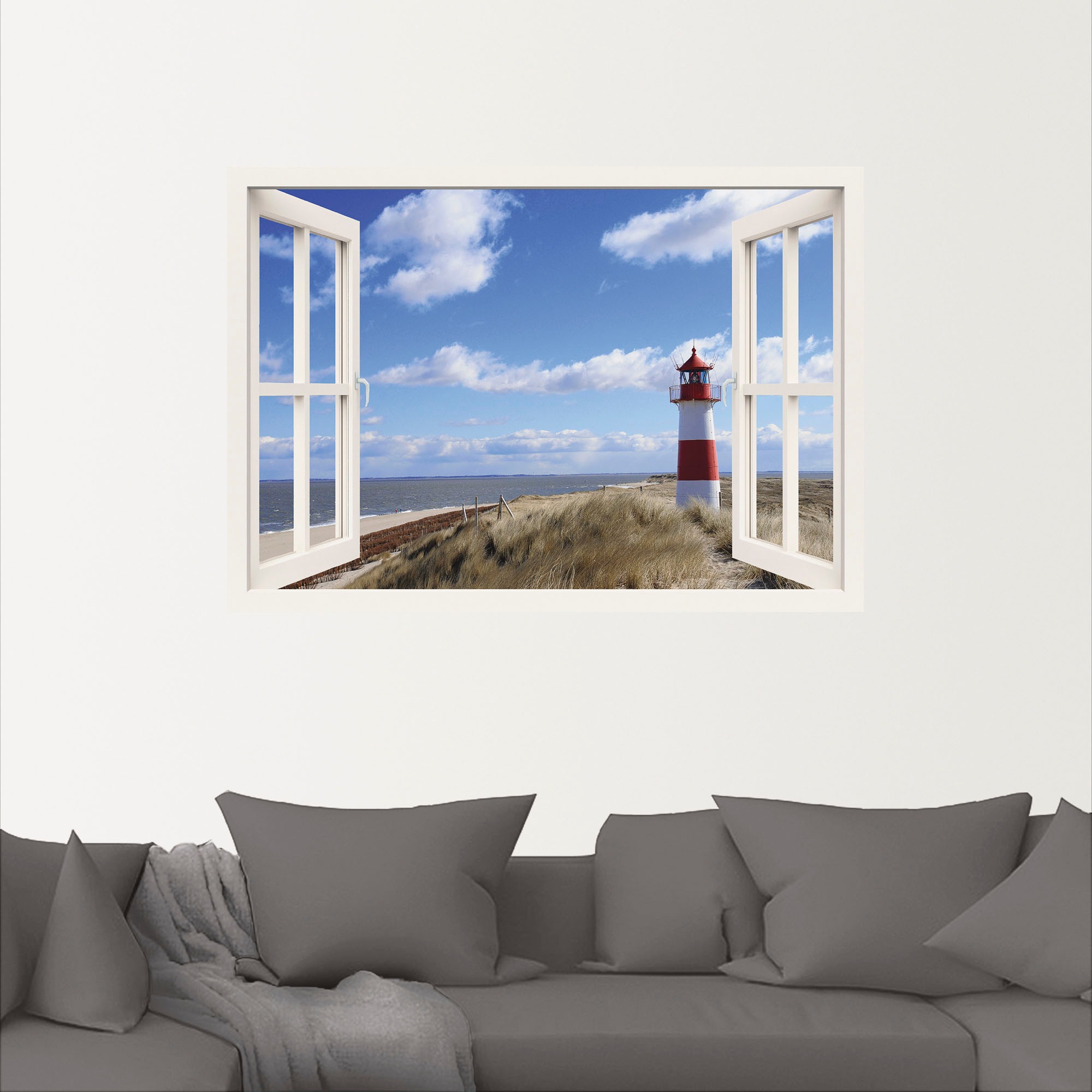 Thumbnail - Artland Wandbild "Fensterblick - Leuchtturm Sylt", Fensterblick, (1 St.), als Leinwandbild, Poster, Wandaufkleber in ver...