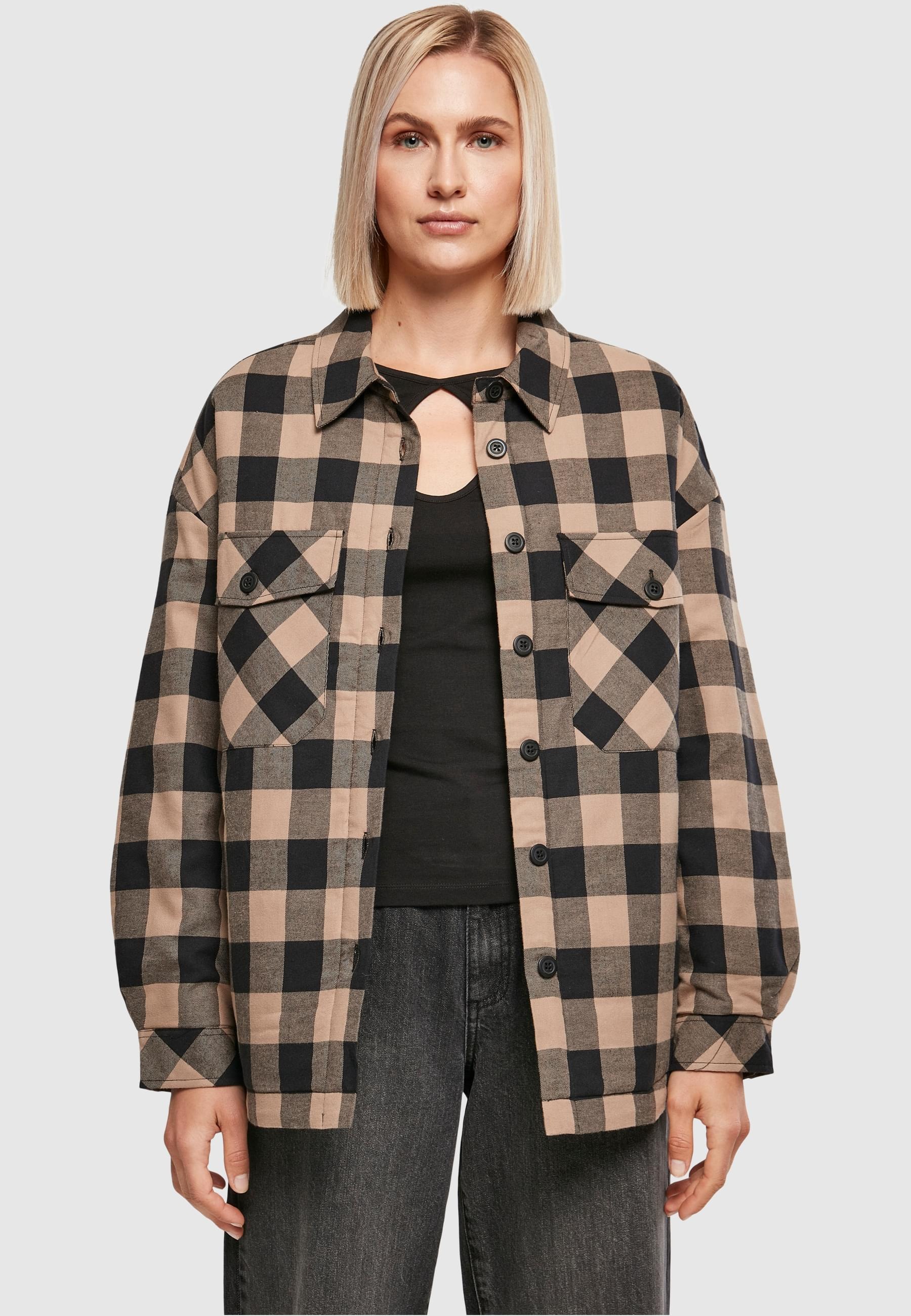 URBAN CLASSICS Allwetterjacke »Urban Classics Damen Ladies Flanell Padded Overshirt«, (1 St.), ohne Kapuze