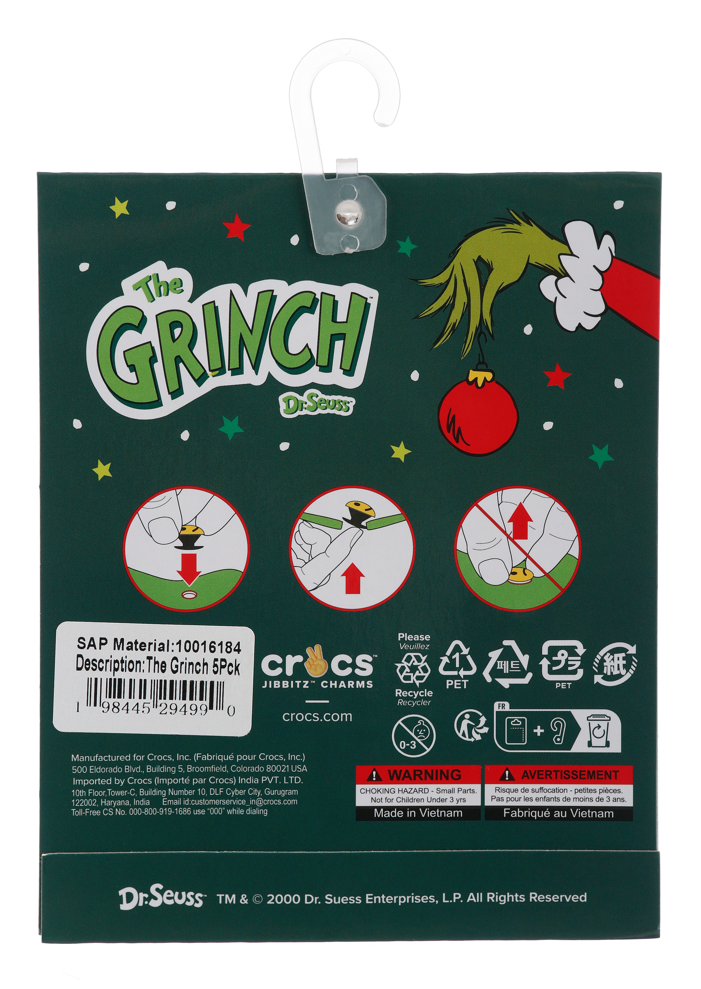Crocs Schuhanstecker »Jibbitz™ The Grinch« Set, Kein Spielzeug. Nicht für Kinder unter 3 Jahren geeignet, 5 Stk. tlg. Charm Anstecker mit Grinch Motiven