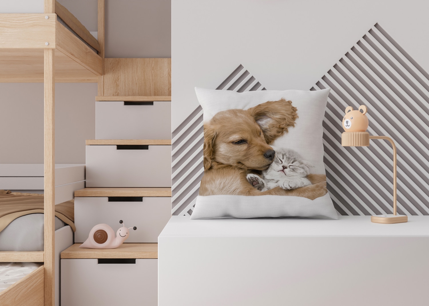 queence Dekokissen »Welpe mit Katze«, Kissenhülle mit HD Premium Druck, geruchsneutral, 40x40cm