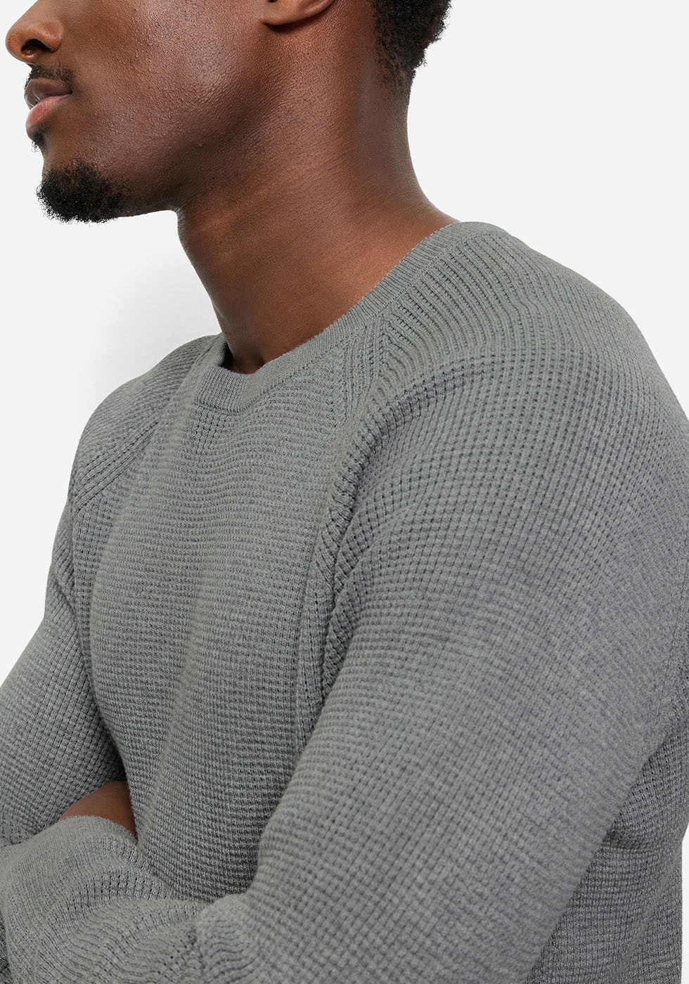 OLYMP Rundhalspullover »Waffle Structure«, Rundhals, casual, unifarben, regular fit