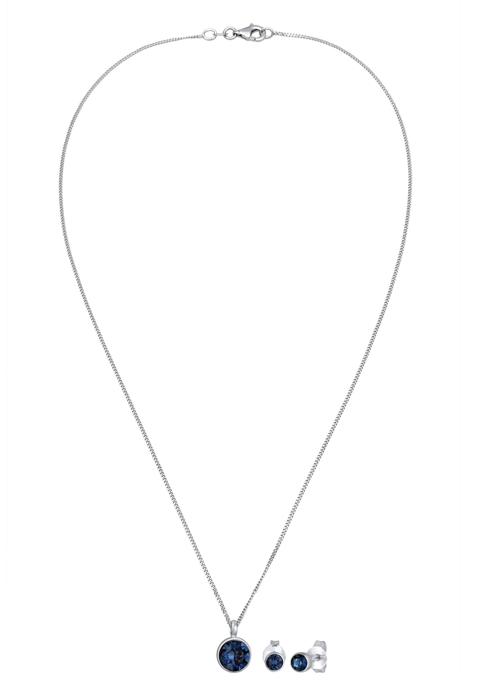Elli Ohrring und Ketten Set »Schmuckset Kette Stecker Glas Kristalle Weiß 925 Sterling Silber« ()