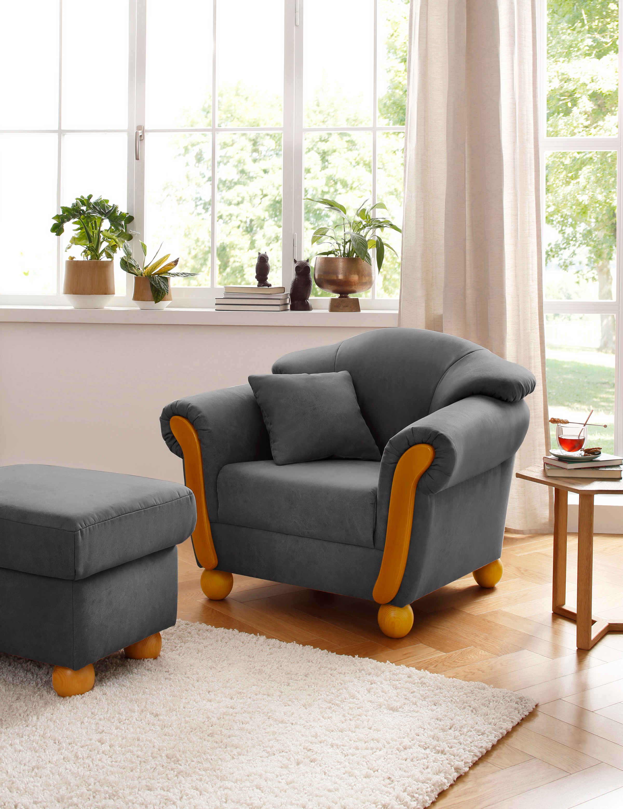 Home affaire Sessel "Milano, Loungesessel, bequem, Federkern, Breite 103cm" hoher Sitzkomfort mit Federkernpolsterung, incl. Zierkissen