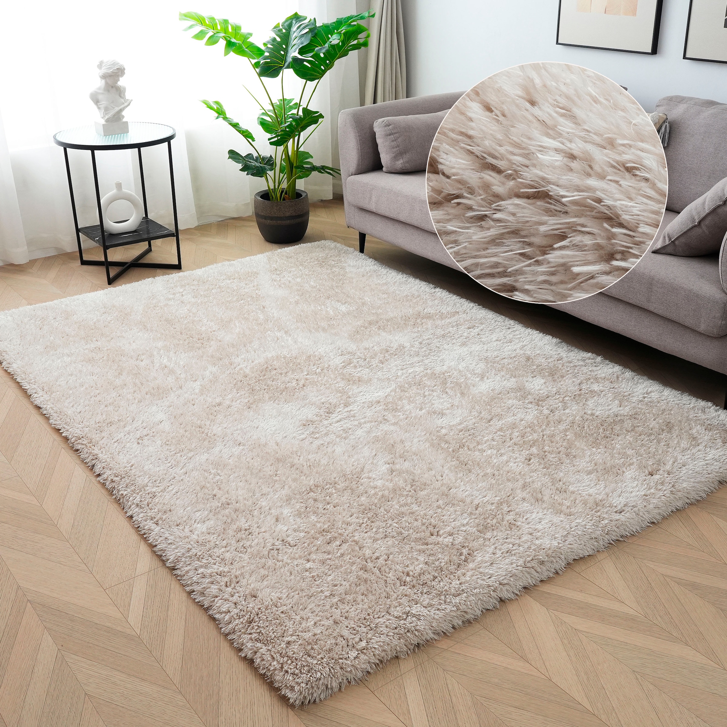Hochflor-Teppich OTTO HOME "Micro Shaggy, aus weicher Mikrofaser" Gr. 33, beige, B:115cm H:53mm L:160cm, Kunstfaser, Teppiche, weich, flauschig, Uni-Farben, Wohnzimmer, Schlafzimmer, Kinderzimmer