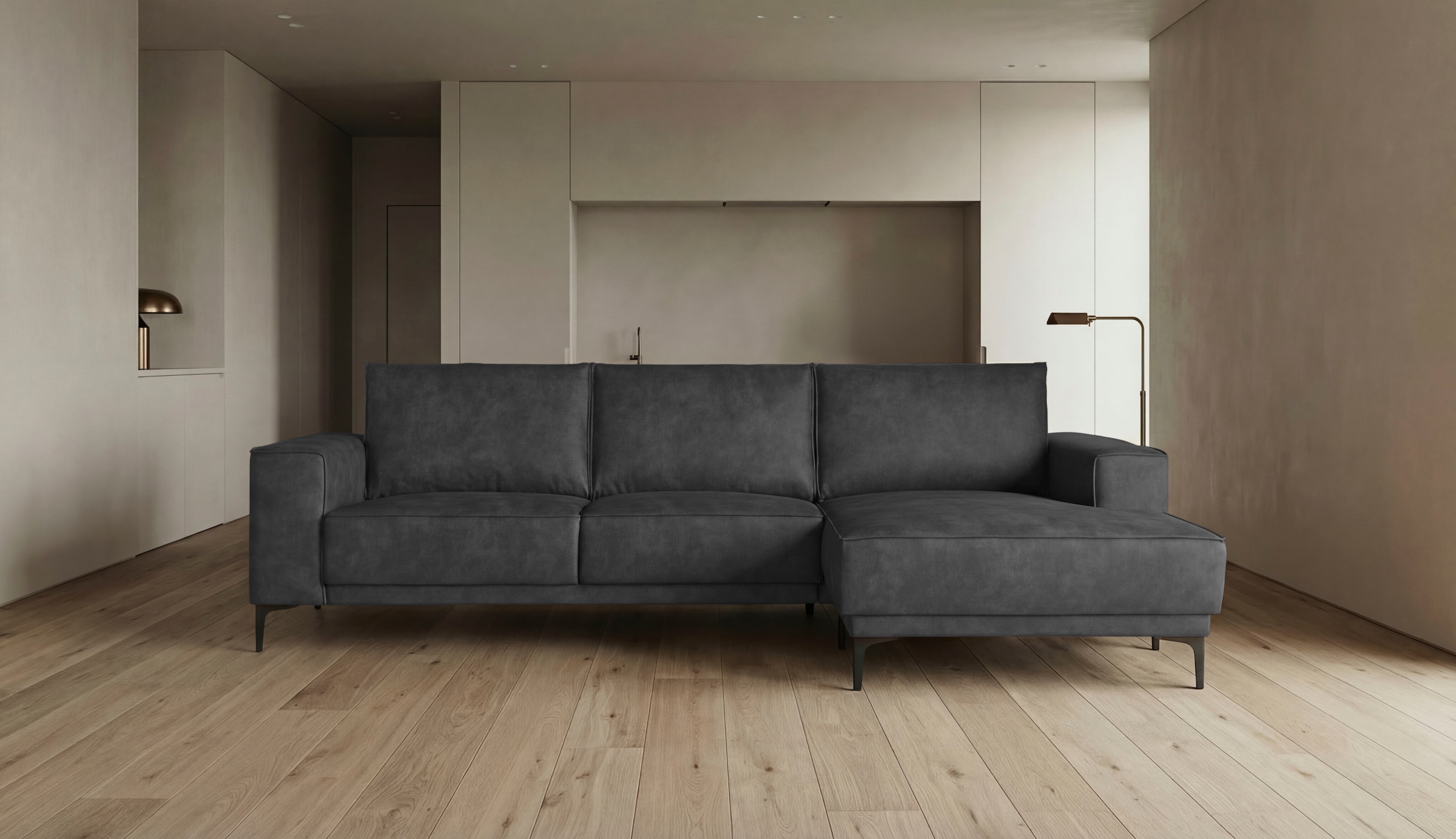 OTTO home Ecksofa "OLAND Luxus-Microfaser L-Form, B: 280 cm, Skandi-Design" L-Form, 280 cm, Wellenunterfederung, Skandi-Design, Metallfüße