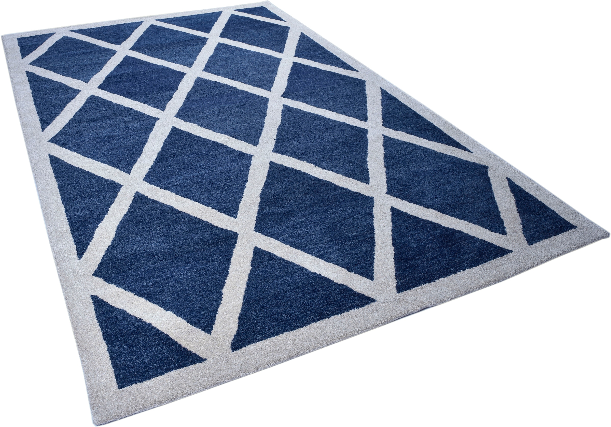 THEKO Wollteppich "Royal Design" rechteckig 14 mm Höhe reine Wolle, Rauten günstig online kaufen