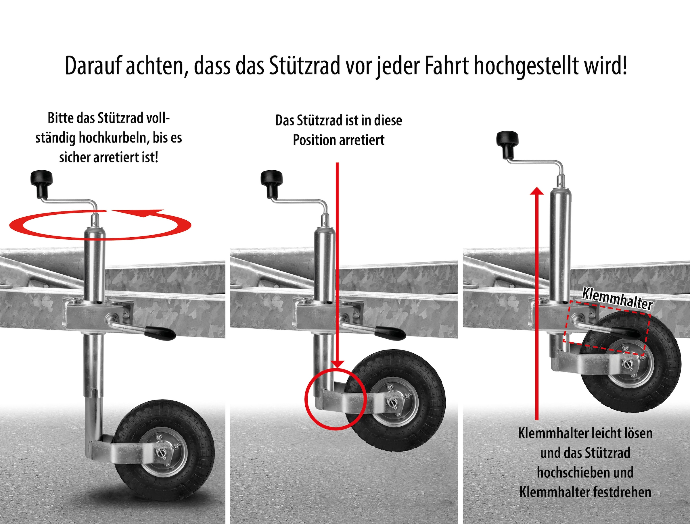 PROUSER Anhänger-Abstellstütze »Stützrad mit Kurbel 48mm«, (1 tlg.)