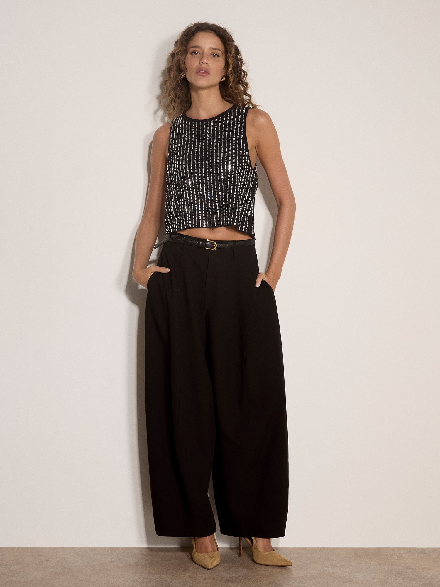 Apricot Crop-Top »Top aus Mesh« mit Strasssteinen