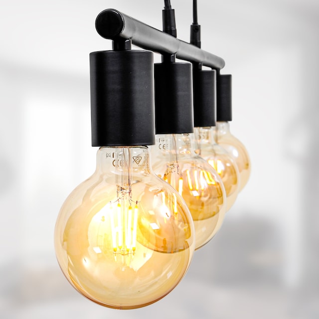 B.K.Licht LED Pendelleuchte »Nordic«, 4 flammig-flammig, Hängeleuchte,  Hängelampe, Retro, Industrie, matt-schwarz, E27, Spot | BAUR