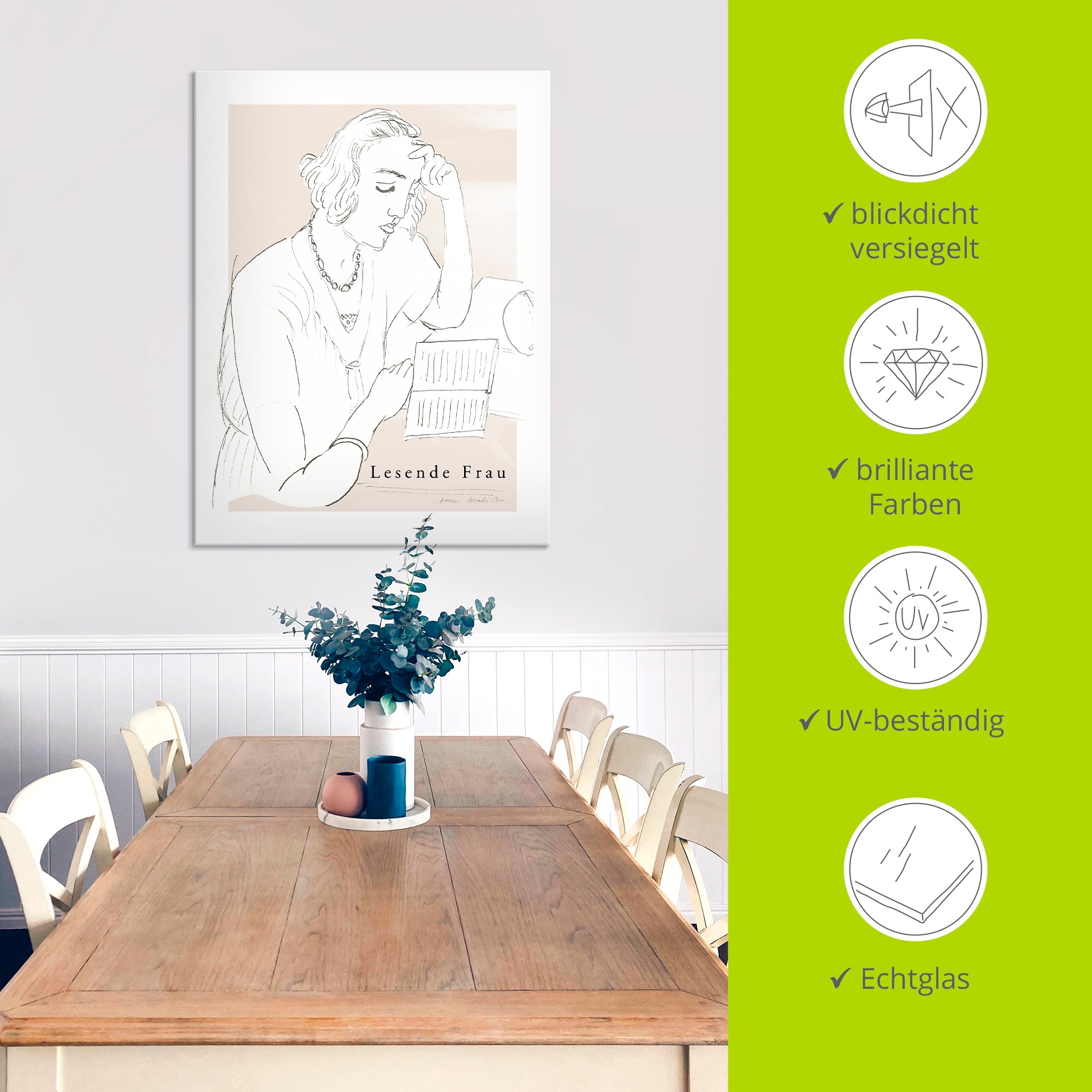 Artland Glasbild »Lesende Frau« Bilder von Frauen 1 Stk. tlg. in verschiedenen Größen