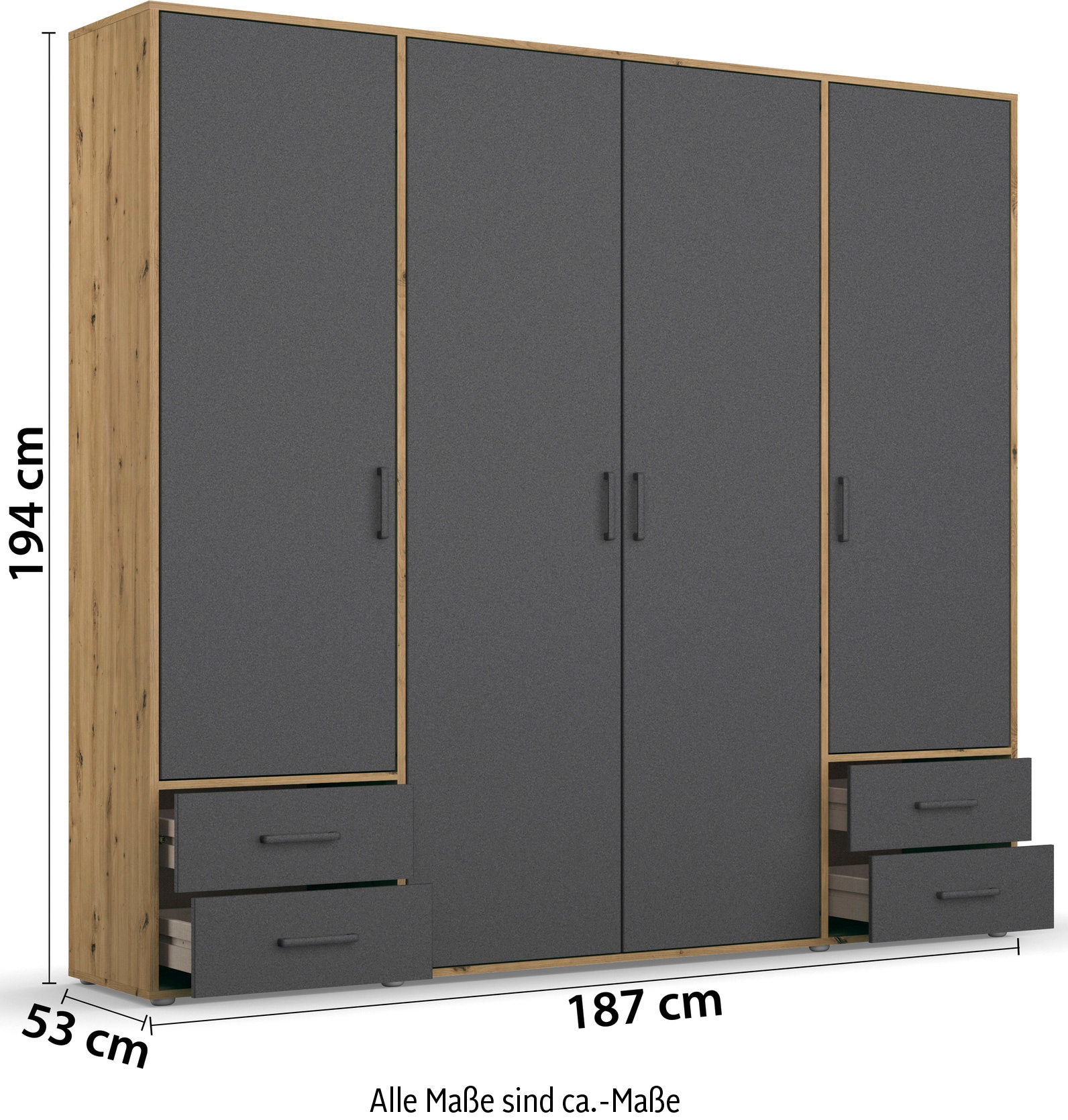 rauch Drehtürenschrank »Voyager, Kleiderschrank mit Außenschubkästen, Garderobe«, (in 3 verschiedenen Ausstattungen BASIC/CLASSIC/PREMIUM), Made in Germany