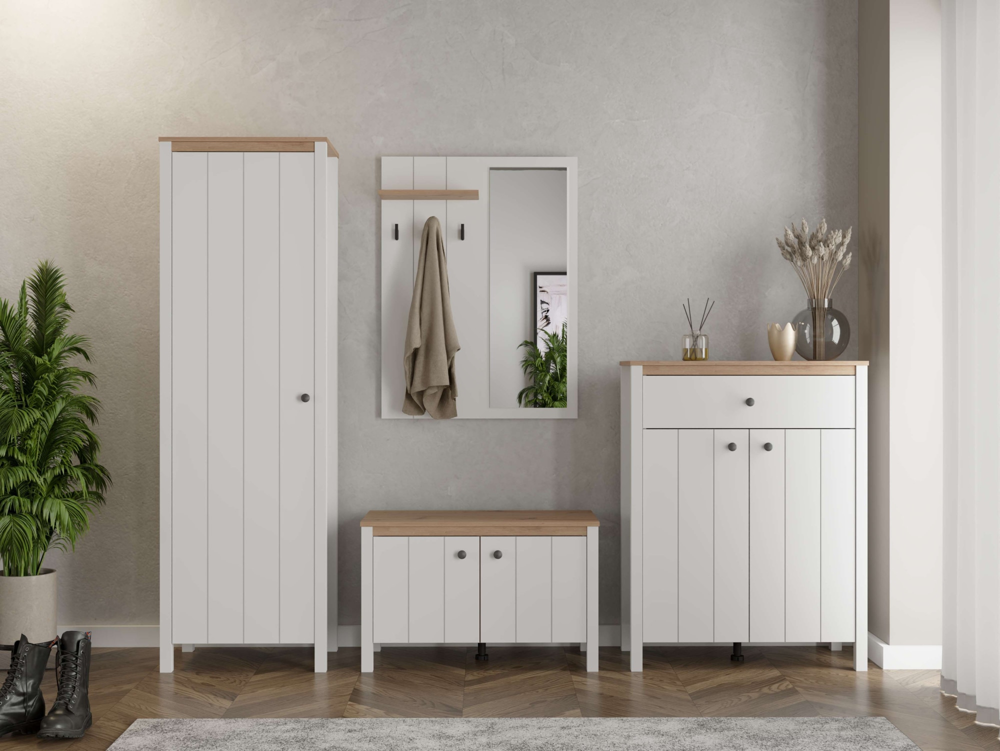 Home affaire Garderoben-Set "Bedford, Flurmöbel, Dielenmöbel, Flurschrank, Flurgarderobe B= 231 cm" 4tlg, 4 Stk. tlg.