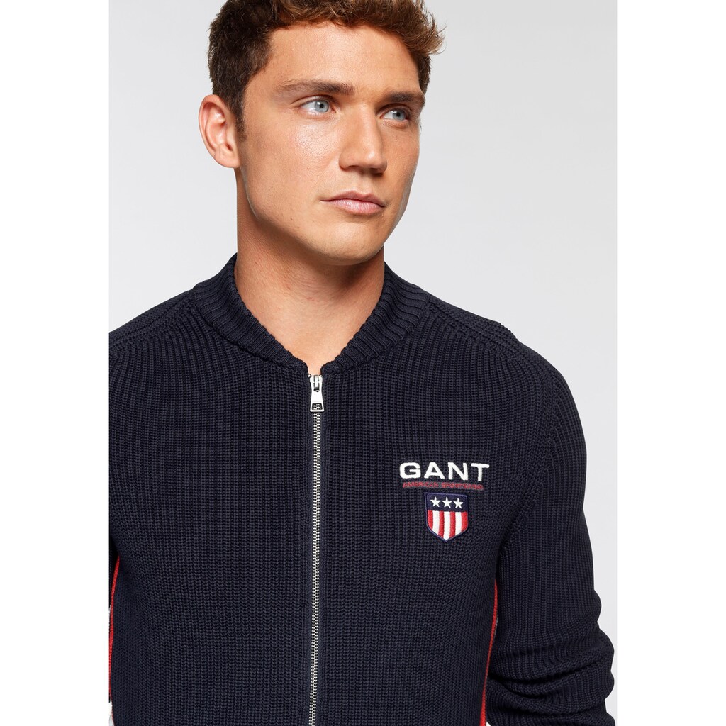 Herrenmode Strickjacken Gant Cardigan »D2. GANT RETRO SHIELD FULL ZIP« nachtblau Herrenmode Strickjacken Gant Cardigan »D2. GANT RETRO SHIELD FULL ZIP« nachtblau