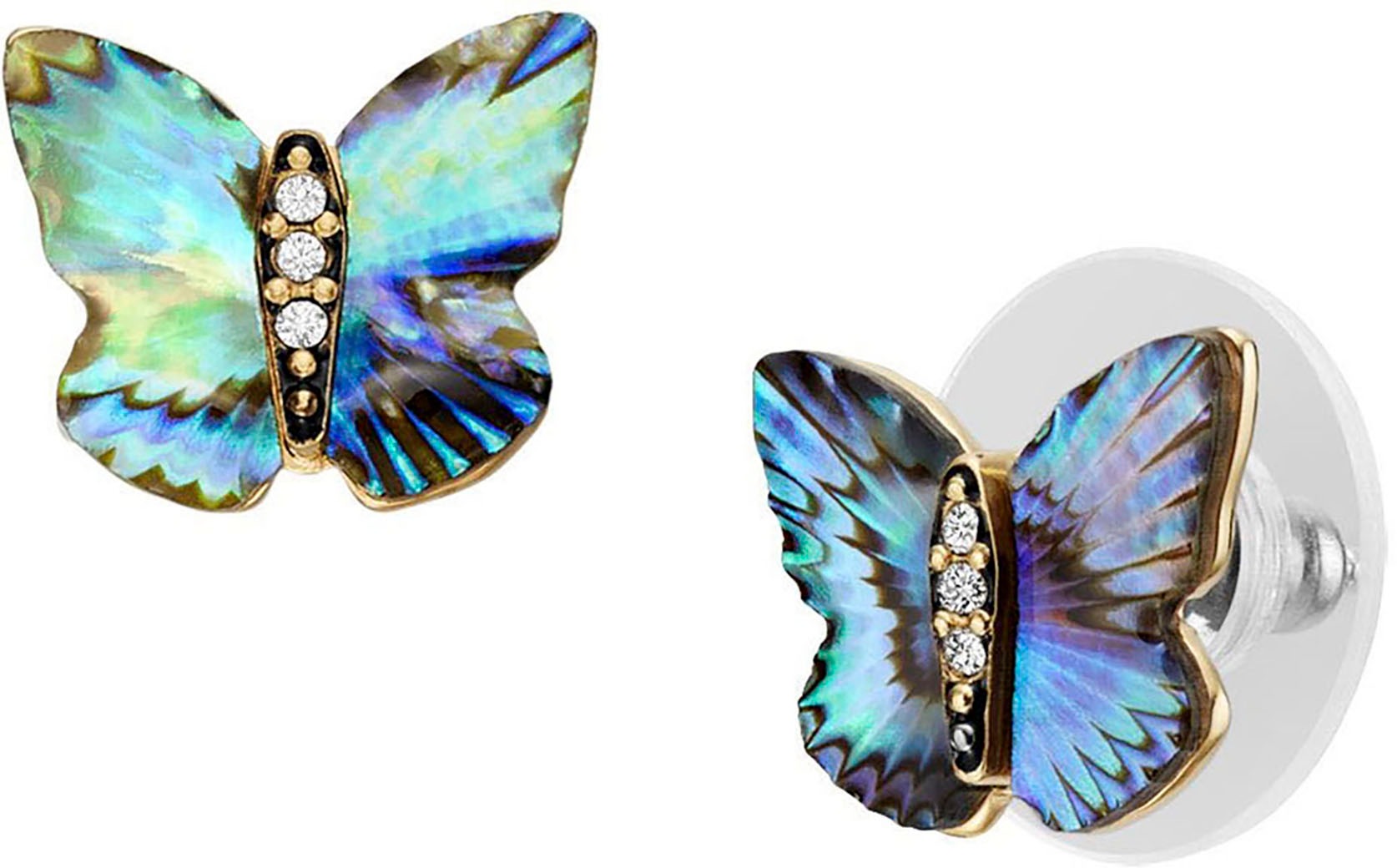Paar Ohrstecker FOSSIL "Schmuck Edelstahl Ohrringe Sutton Schmetterling", bunt (gelbgoldfarben, schwarz, edelstahlfarben, kristallweiß, multicolor, perlmuttfarben, kristallweiß), Ohrringe, Damen, Edelstahl, mit Glasstein - mit Abalone-Perlmutt 3