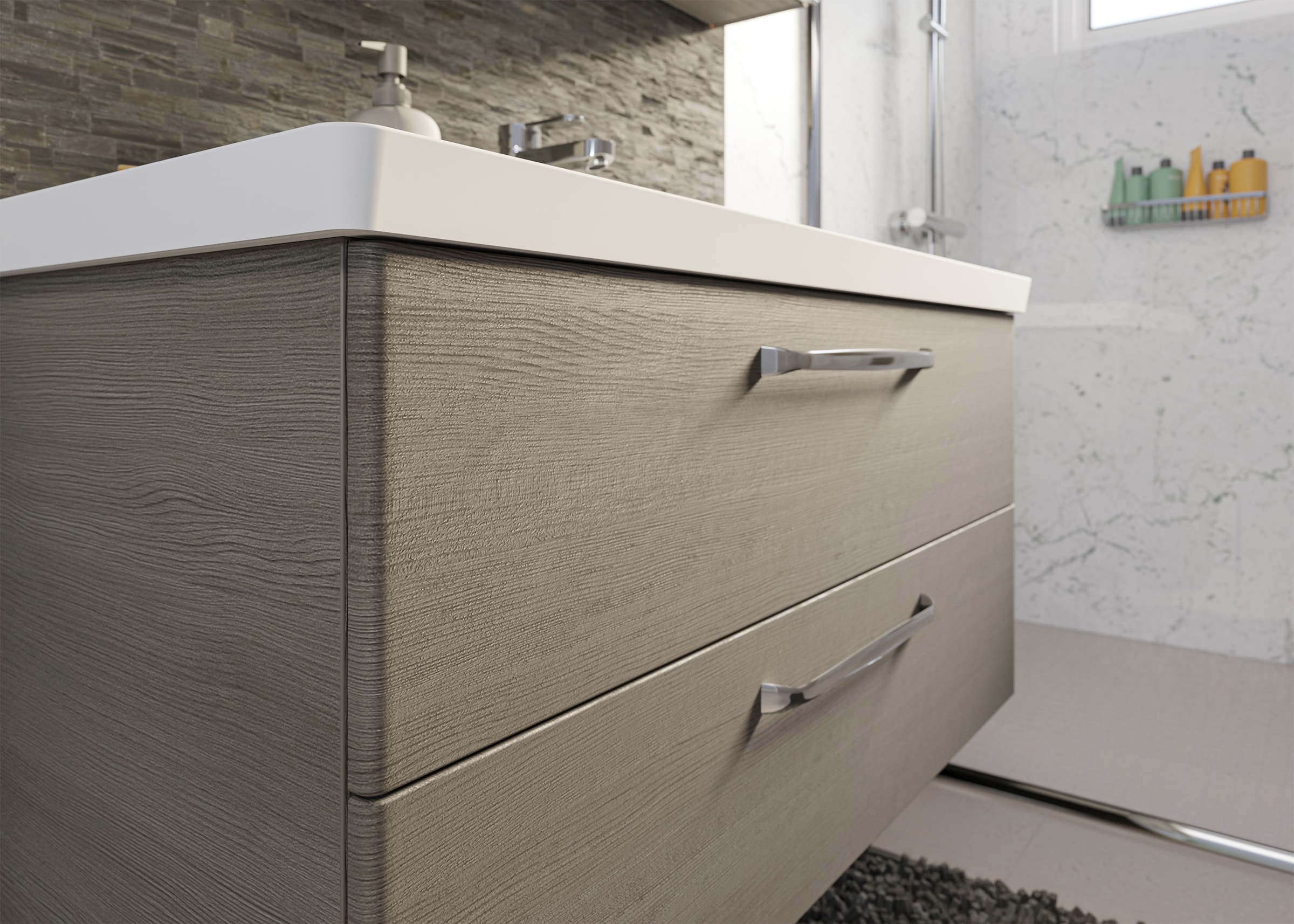 Saphir Badmöbel-Set »Trentino 2-tlg Mineralmarmor-Waschtisch, Spiegelschrank mit LED-Profil«, (3 St.), Badmöbel-Set 110cm breit, inkl. Türdämpfer, 3 Türen, 2 Auszügen