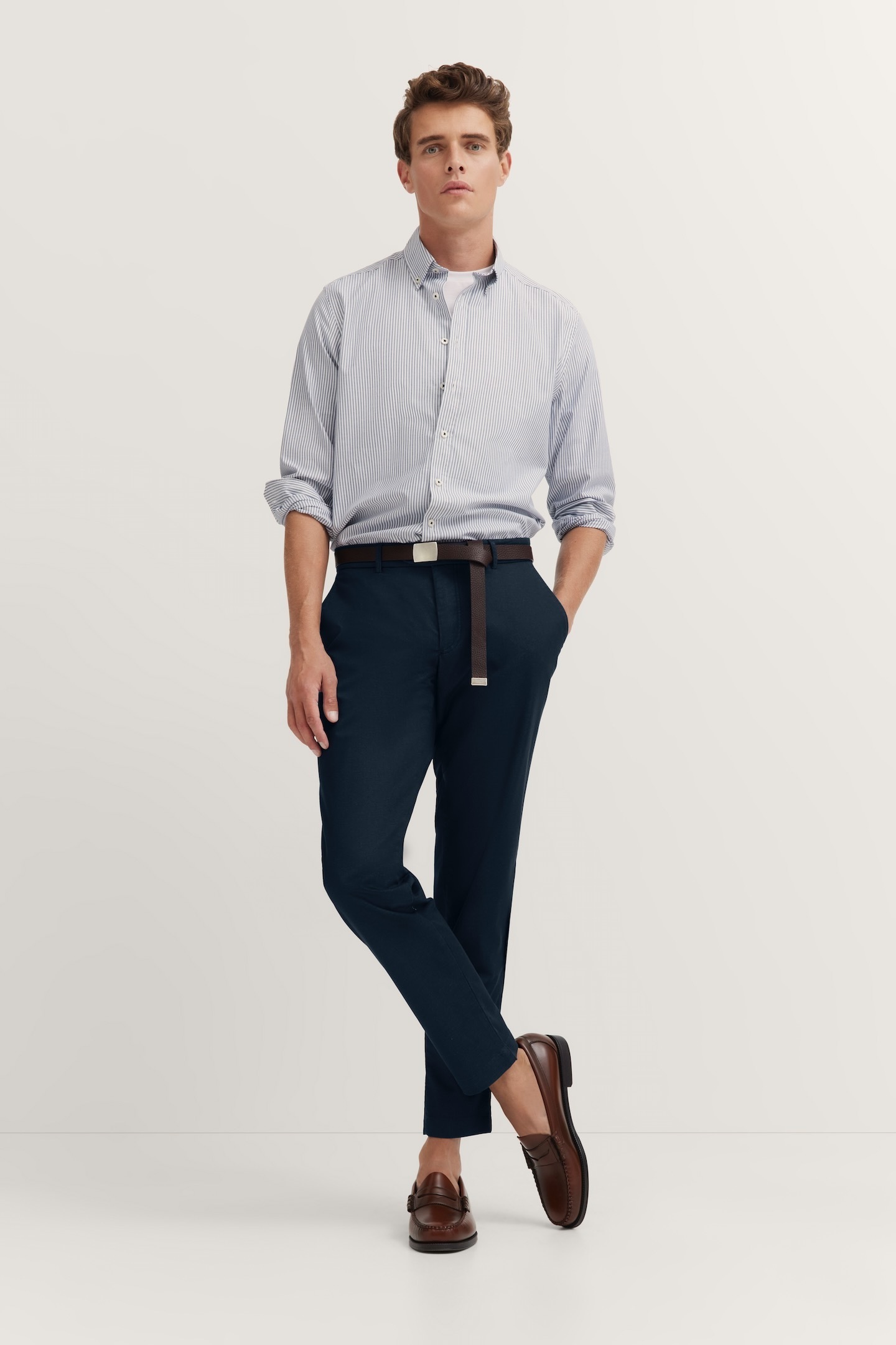 Chinohose BUGATTI, Herren, Gr. 40, Länge 32, blau (380, marine), 53% Baumwolle, 44% Polyester, 3% Elasthan, unifarben, gerade, unten schmal, Hosen Chinohose, aus Baumwoll-Mix 3