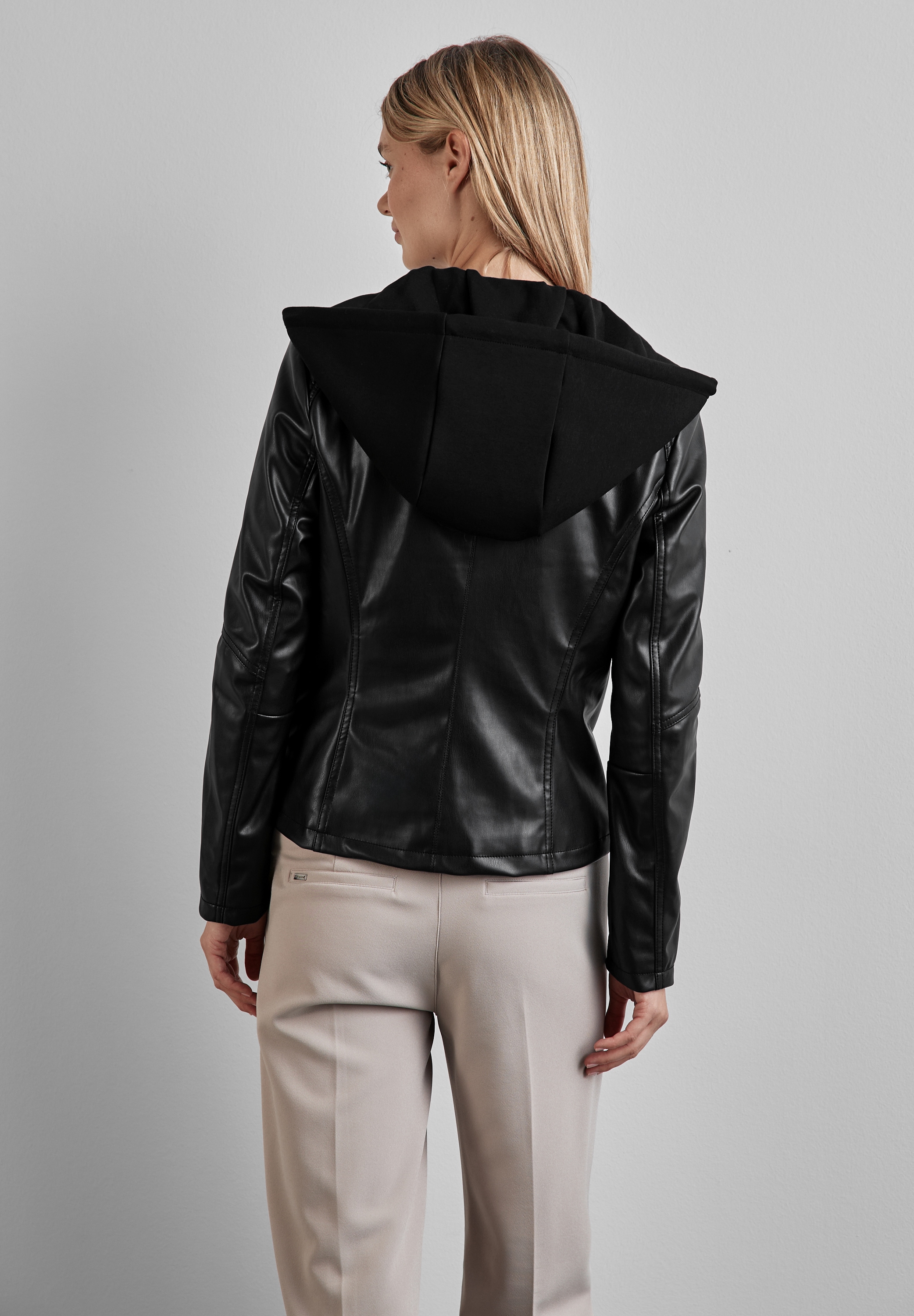 STREET ONE Lederimitatjacke, mit Kapuze, mit abnehmbarer Kapuze
