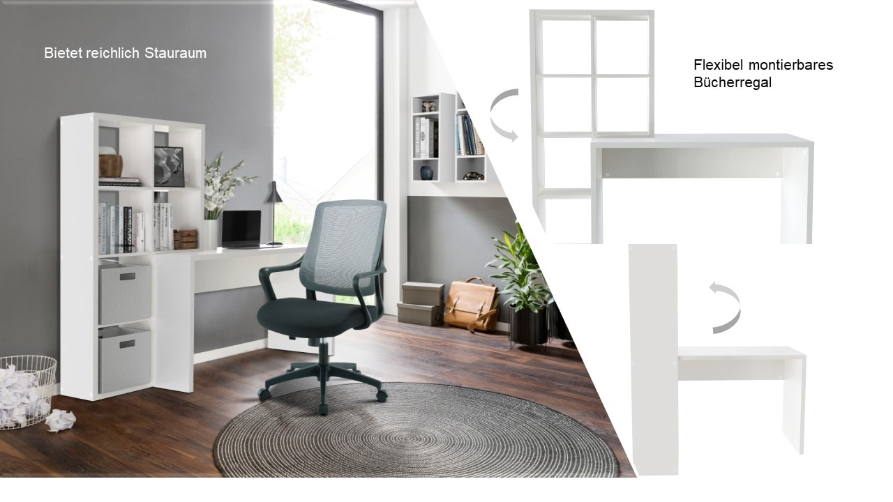 INOSIGN Regal-Schreibtisch »Triest, Computertisch«, Regalelement flexibel montierbar, 6 Fächer, Tischbreite 120 cm