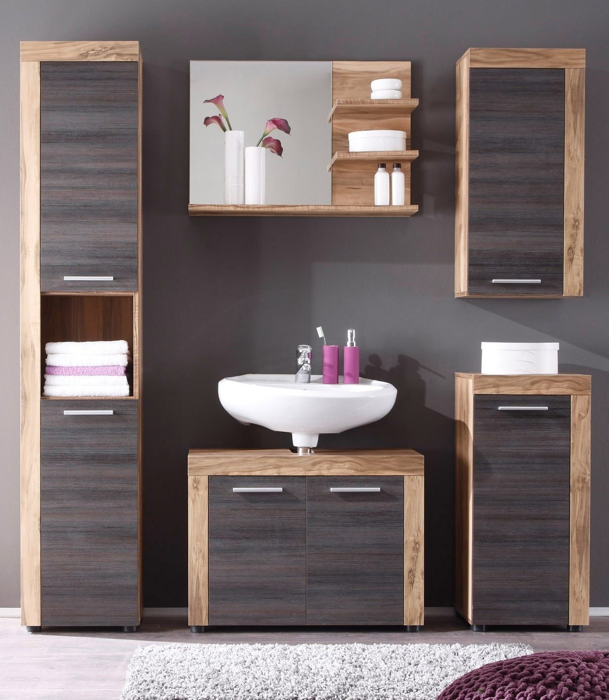 welltime Unterschrank »Carcassonne«, Badschrank mit Rahmenoptik in Holztönen - Maße (B/T/H) 36/31/81 cm