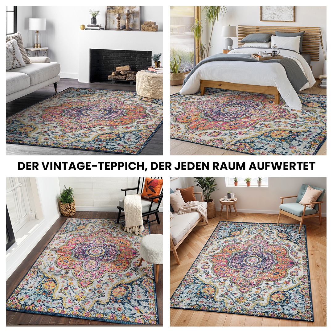 Thumbnail - Livabliss Teppich "RABAT" rechteckig 8 mm Höhe Vintage Orientteppich, Kurzflor Boho Wohnzimmerteppich, Läufer