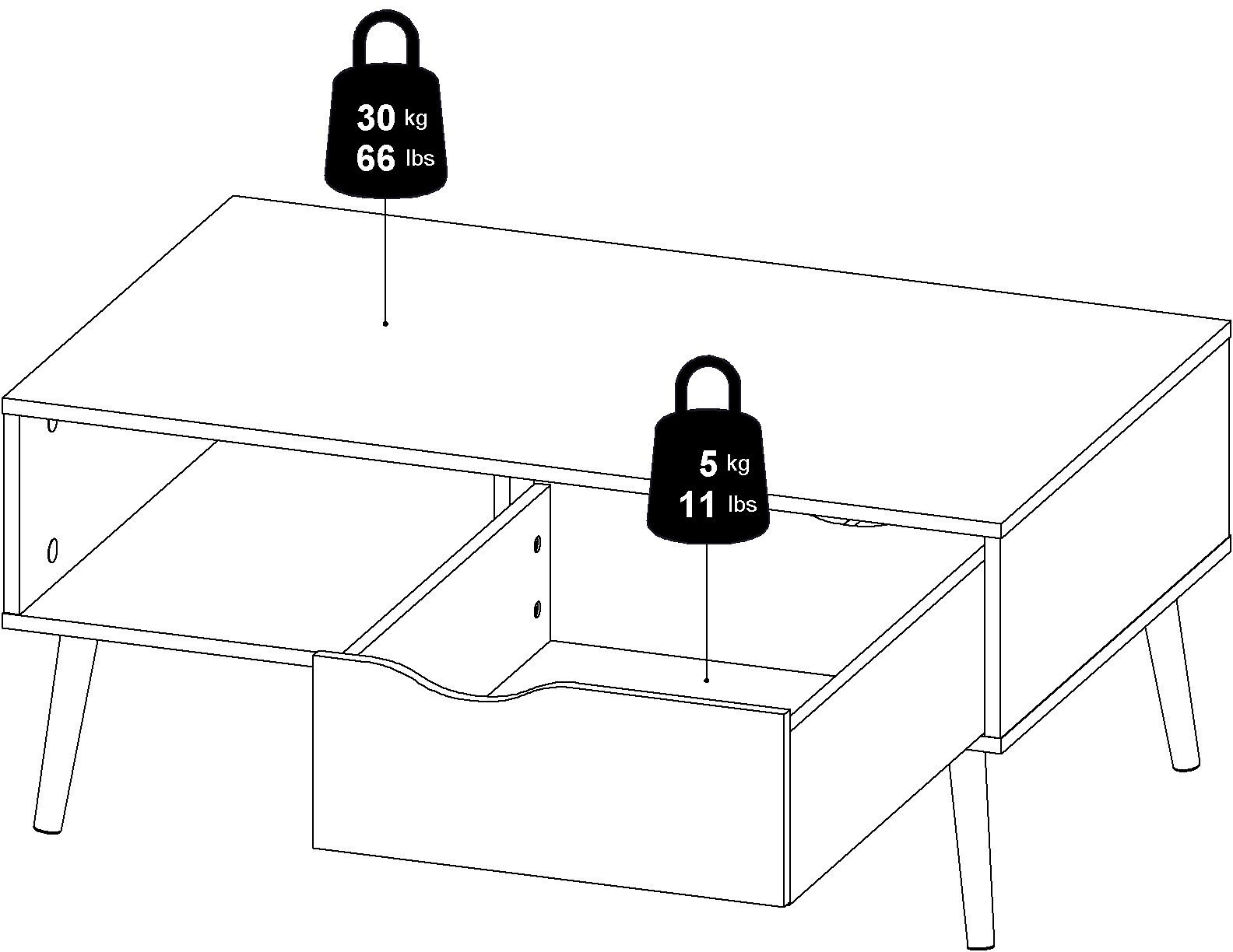 Home affaire Couchtisch »Oslo«, grifflose Schublade, zweifarbig, Offenes Ablagefach, Breite 98,7 cm