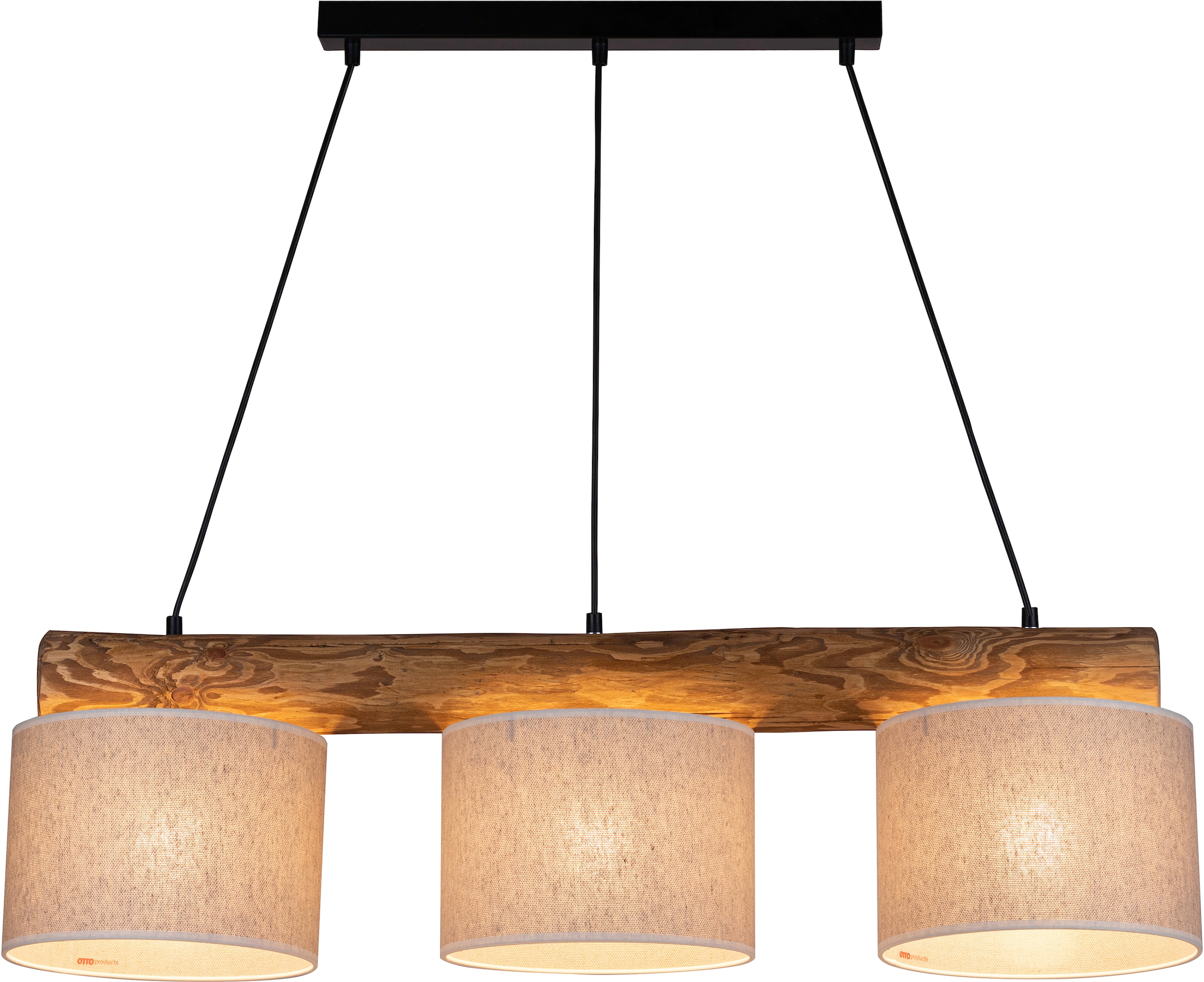 OTTO products | Pendelleuchte Massivholz aus 3 Hochwertiger Lampenschirm, flammig-flammig, Balken BAUR »Emmo«, Leinen-Baumwoll