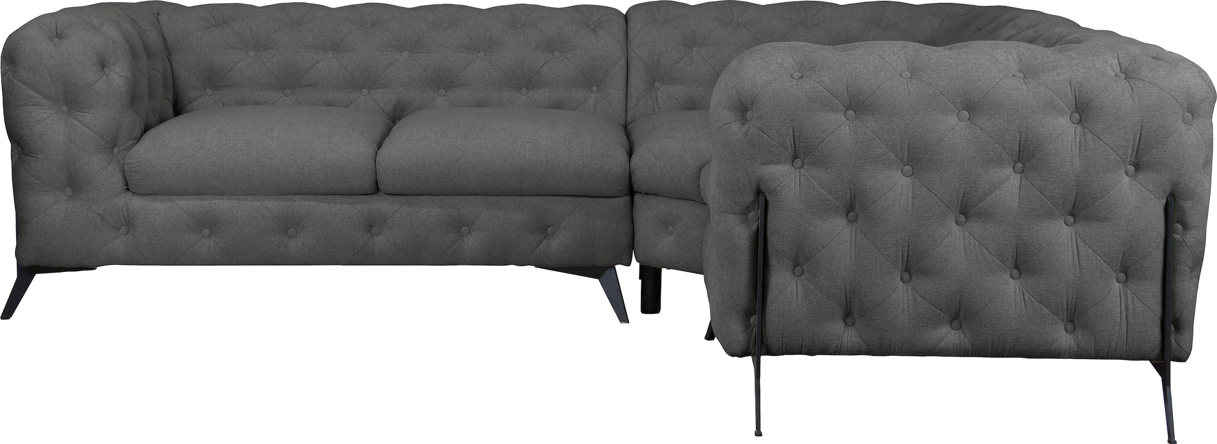 Leonique Chesterfield-Sofa »Amaury L-Form«, moderne Chersterfield-Optik, Breite 262 cm, Fußfarbe wählbar