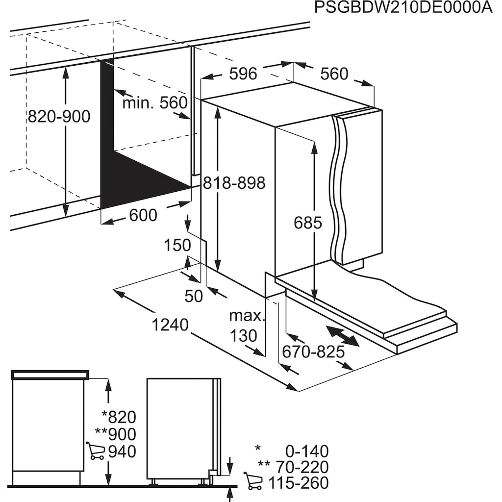 AEG teilintegrierbarer Geschirrspüler »FEE7671APM 911424526«, Serie 7000, FEE7671APM 911424526, 14 Maßgedecke