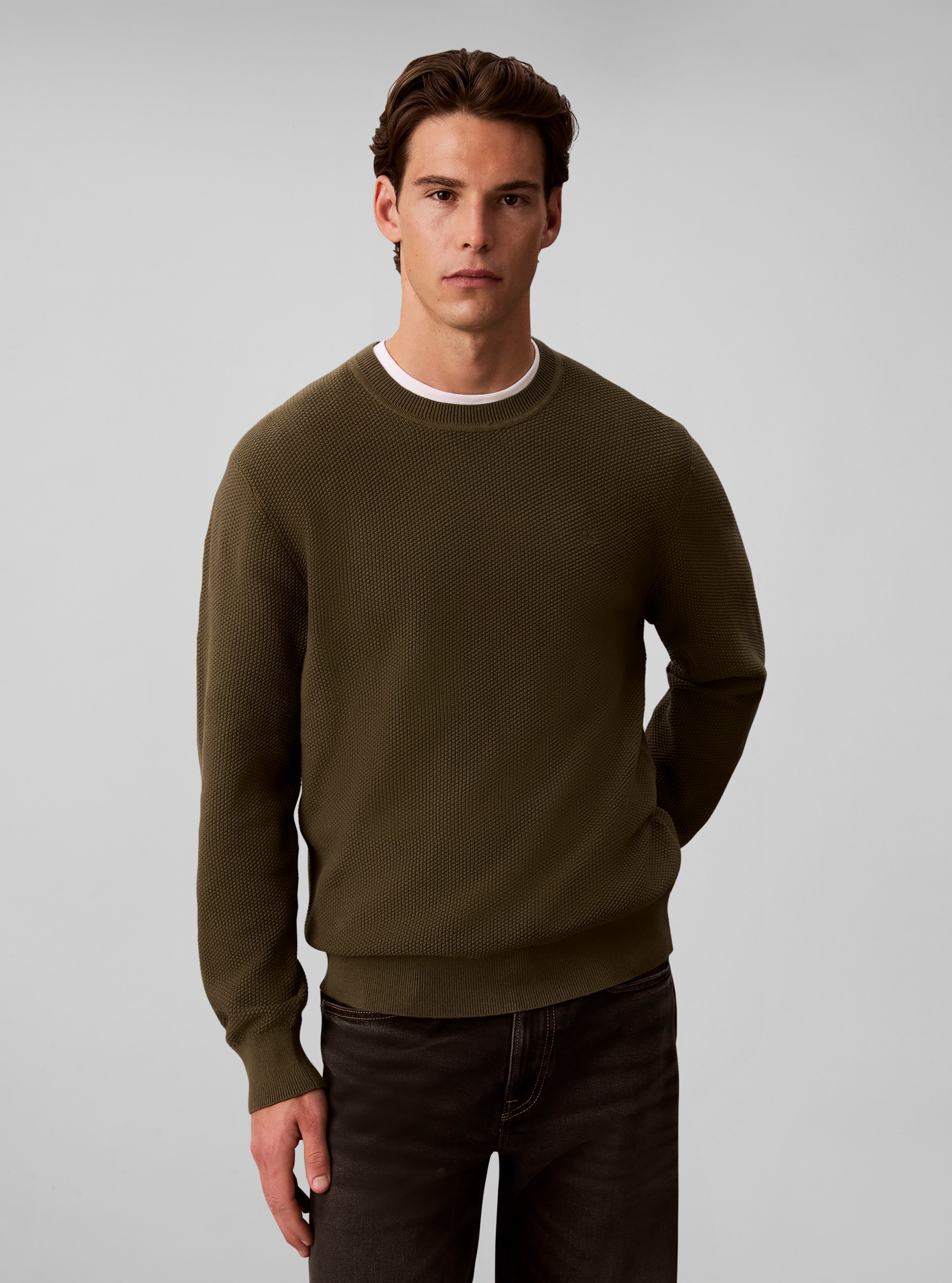 Calvin Klein Rundhalspullover "LS TEXTURED COTTON CREWNK SWEATE" Regular fit mit Rundhalsausschnitt
