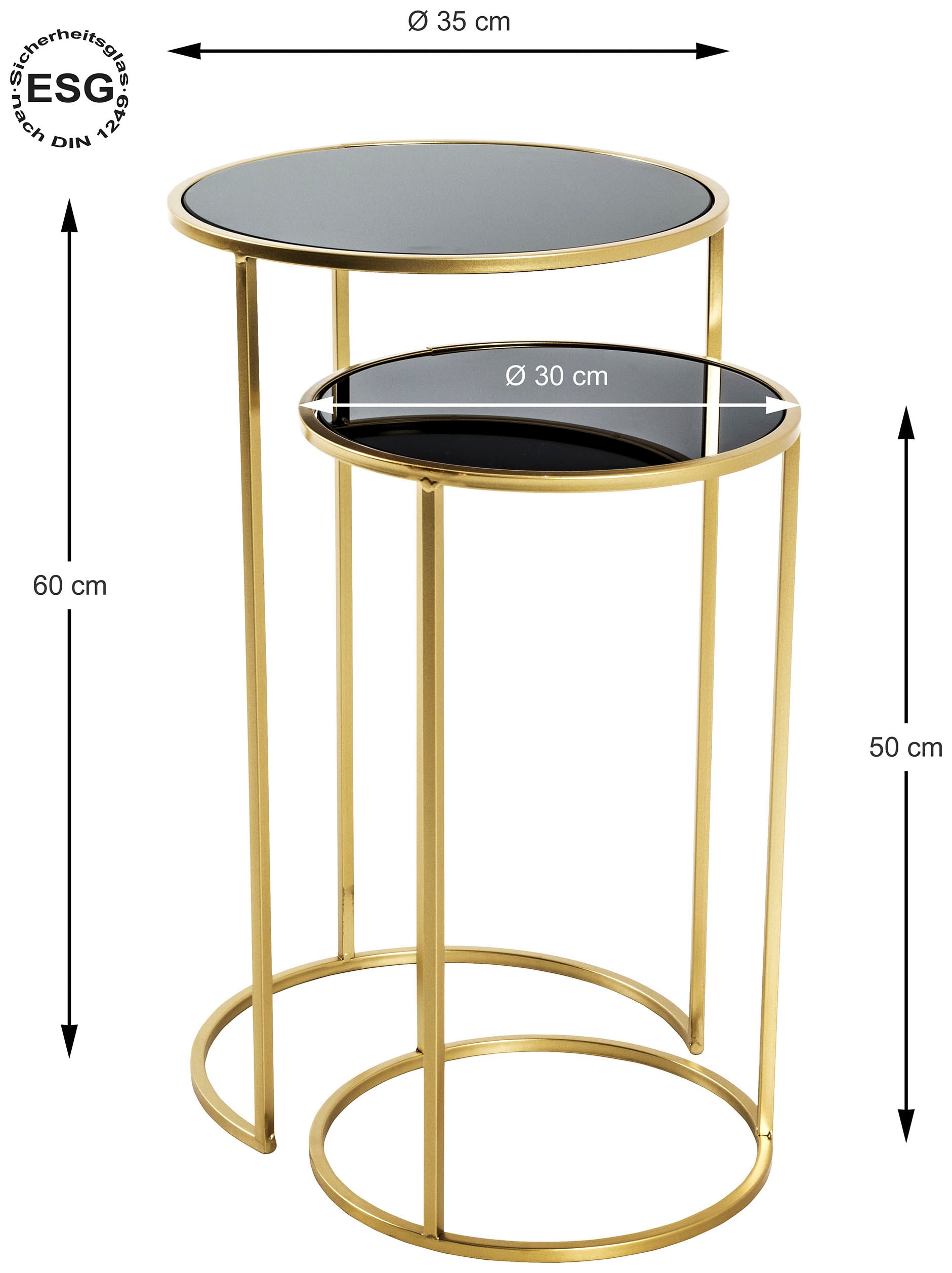 HAKU Beistelltisch »Sofatisch, Wohnzimmertisch« Set, 2er Set, 2 Stk. tlg. rund - aus Metall Gold - Ø/H 30/50 und 35/60 cm