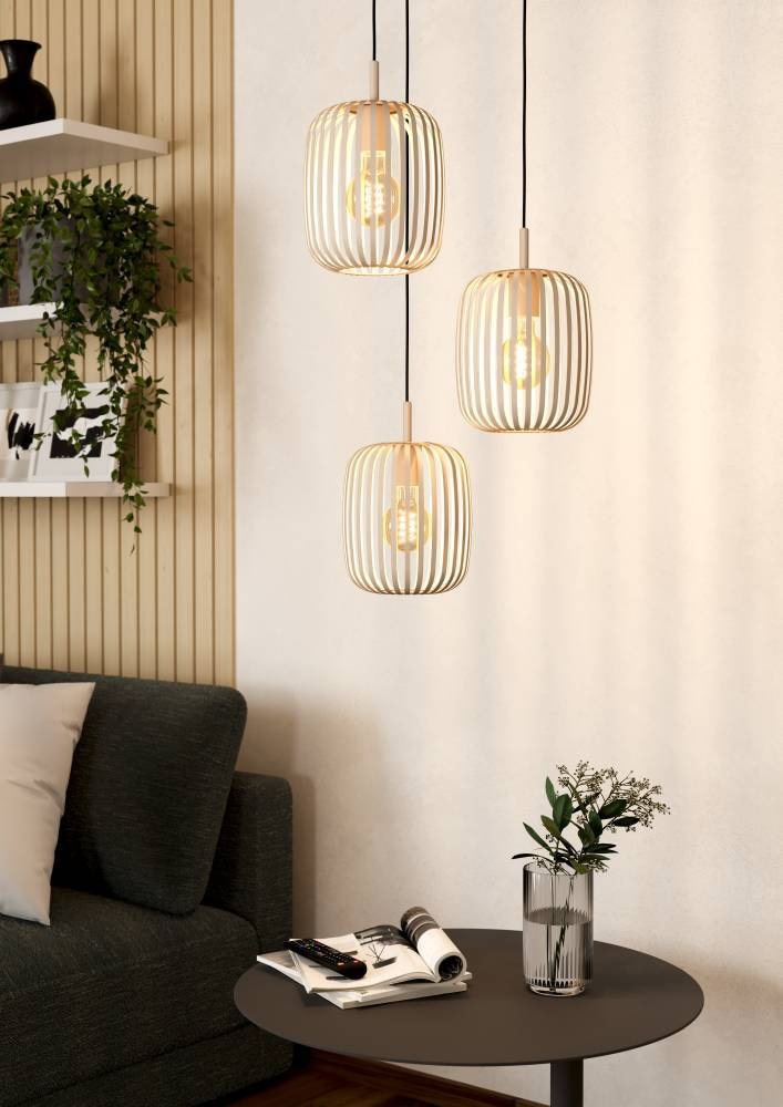 EGLO Hängeleuchte »ROMAZZINA Pendelleuchte, Esstischleuchte, sandfarben, Metall, E27« E27 1 Stk. Hängelampe, Wohnzimmer, modern, ballonförmiger Lampenschirm, 110x46cm