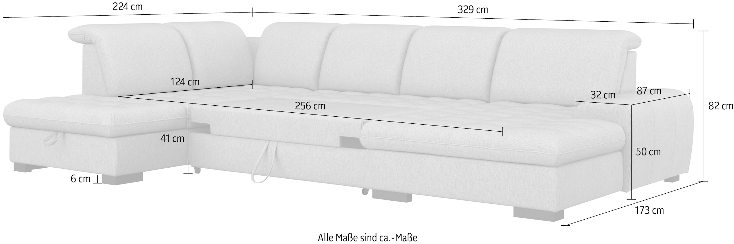 sit&more Wohnlandschaft »Luxor U-Form«, wahlweise mit Bettfunktion, Bettkasten und Kopfteilverstellung