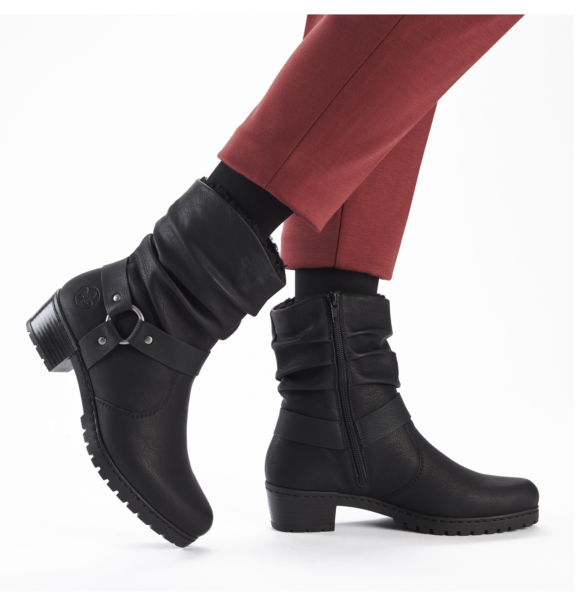 Rieker Winterstiefelette, Westernstiefelette, Cowboyboots, Blockabsatz, mit Zierriemen