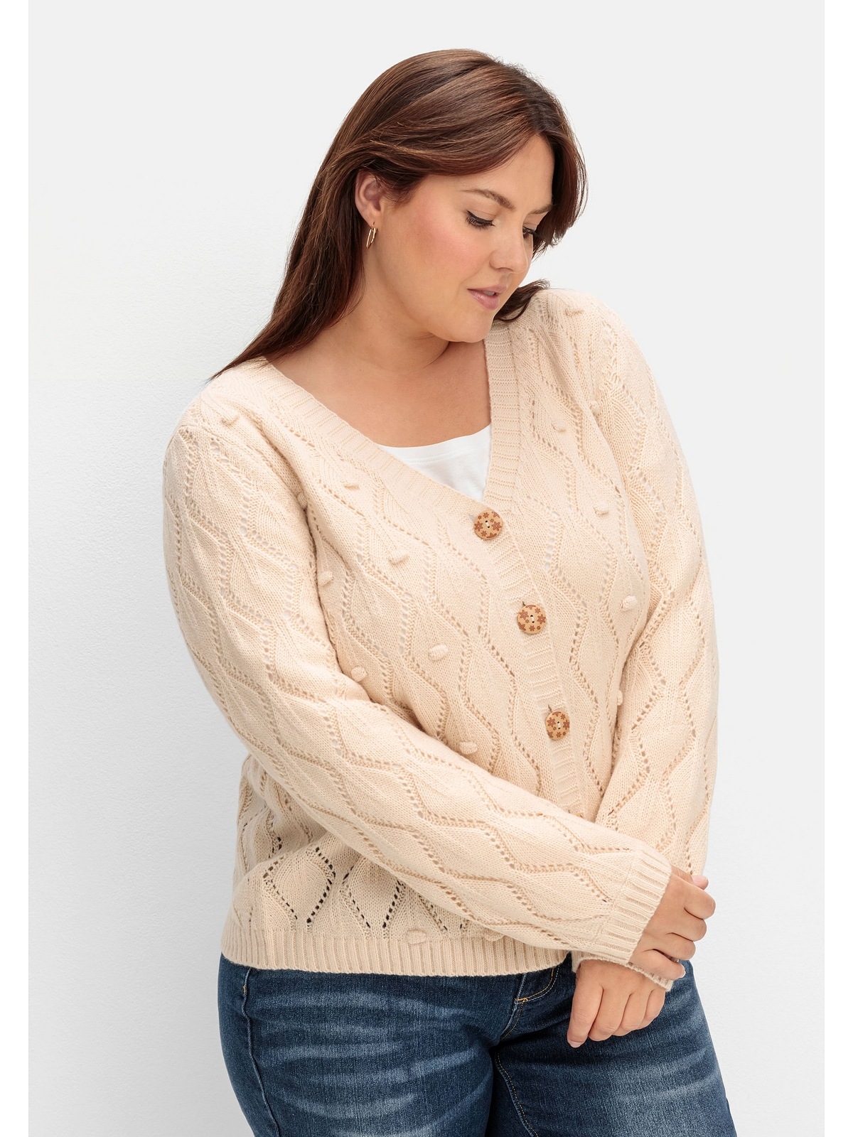 Lochmuster Joe Browns kaufen mit BAUR »Große Noppen Größen«, und | Strickjacke sheego by