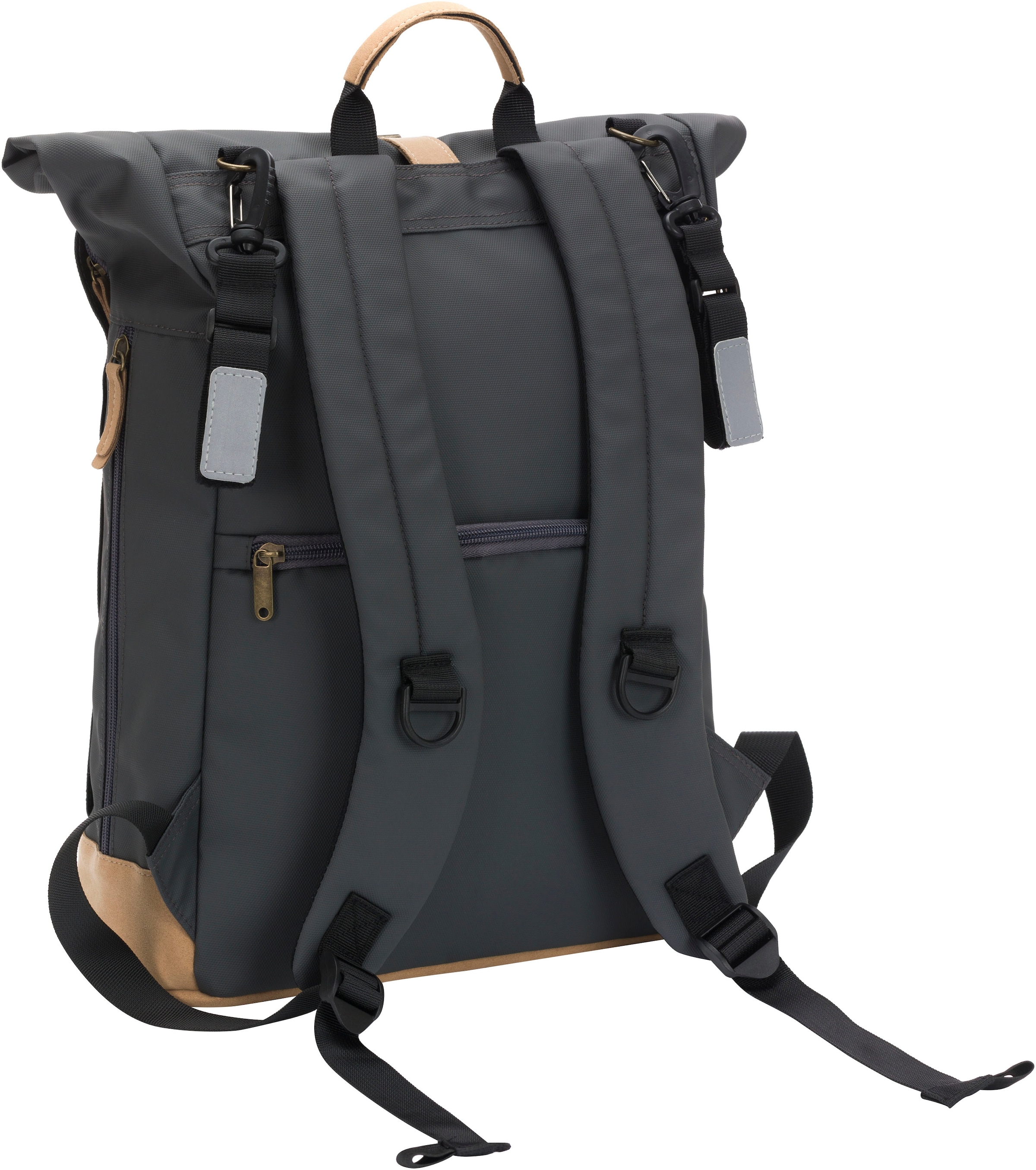 Fillikid Wickelrucksack »Rolltop Berlin stone grey«, Reflektoren, inkl. Wickeltunterlage