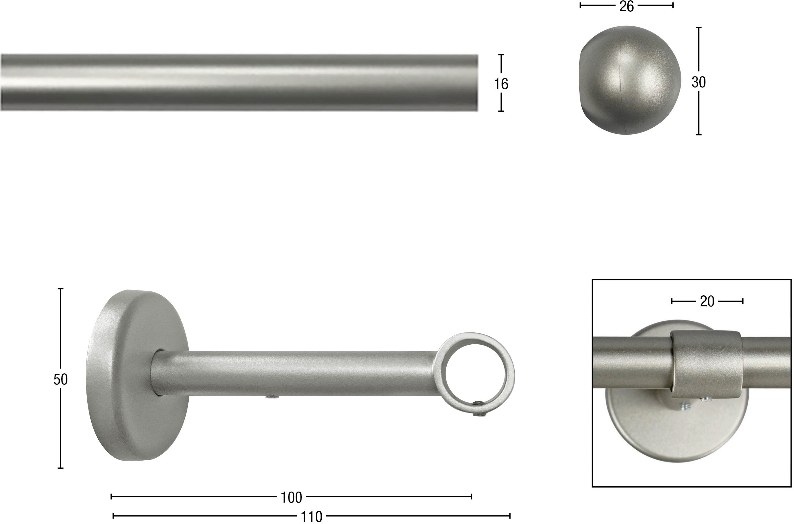 Thumbnail - GARESA Gardinenstange "BOLTI" Ø 16 mm 1 läufig-läufig Wunschmaßlänge Vorhanggarnitur, verlängerbar, Wandmontage, ohne Ri...