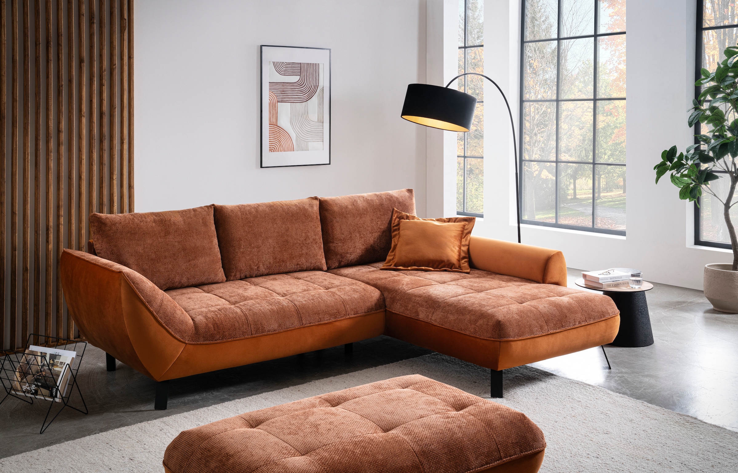 exxpo - sofa fashion Ecksofa »Bellini, Materialmix oder komplett Struktur, Breite 268cm, bequem« bequem und modern, Materialmix, L-Form