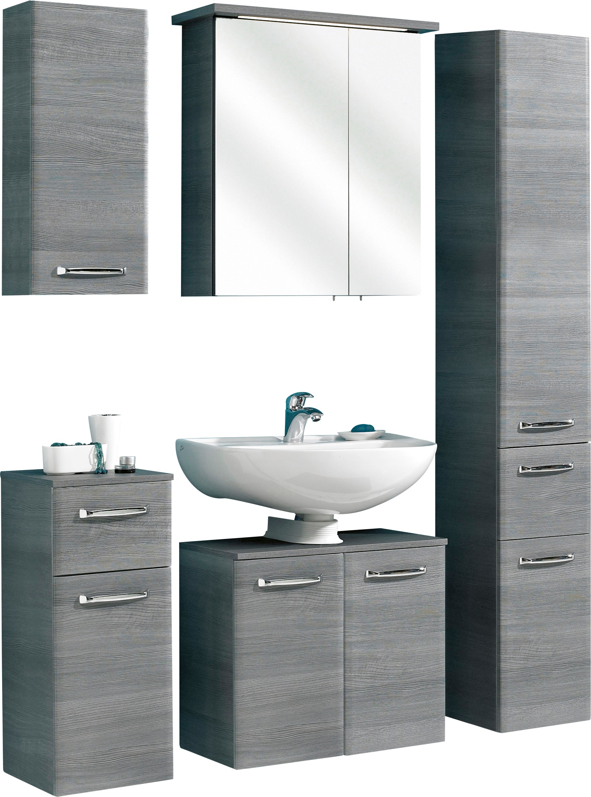 Thumbnail - Saphir Badmöbel-Set "Quickset 328 5-teilig, Waschbeckenunterschrank mit LED-Spiegelschrank" 5 Stk. tlg. Badezimmer Set i...