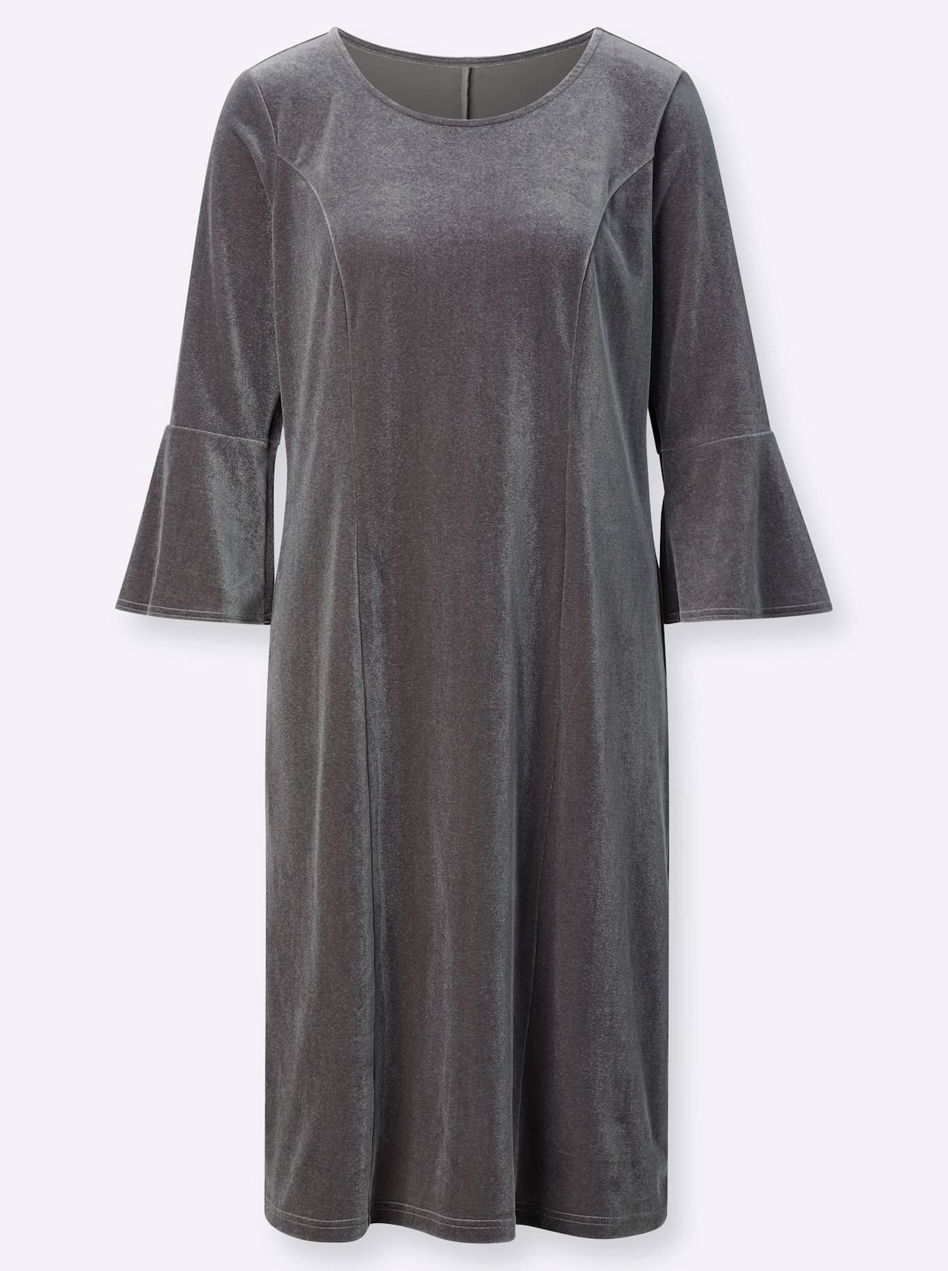 Samtkleid CLASSIC BASICS "Kleid", Damen, Gr. 40, Normalgrößen, grau (anthrazit), Samt, 95% Polyester, 5% Elasthan, unifarben, knielang, Rundhals, Kleider 3