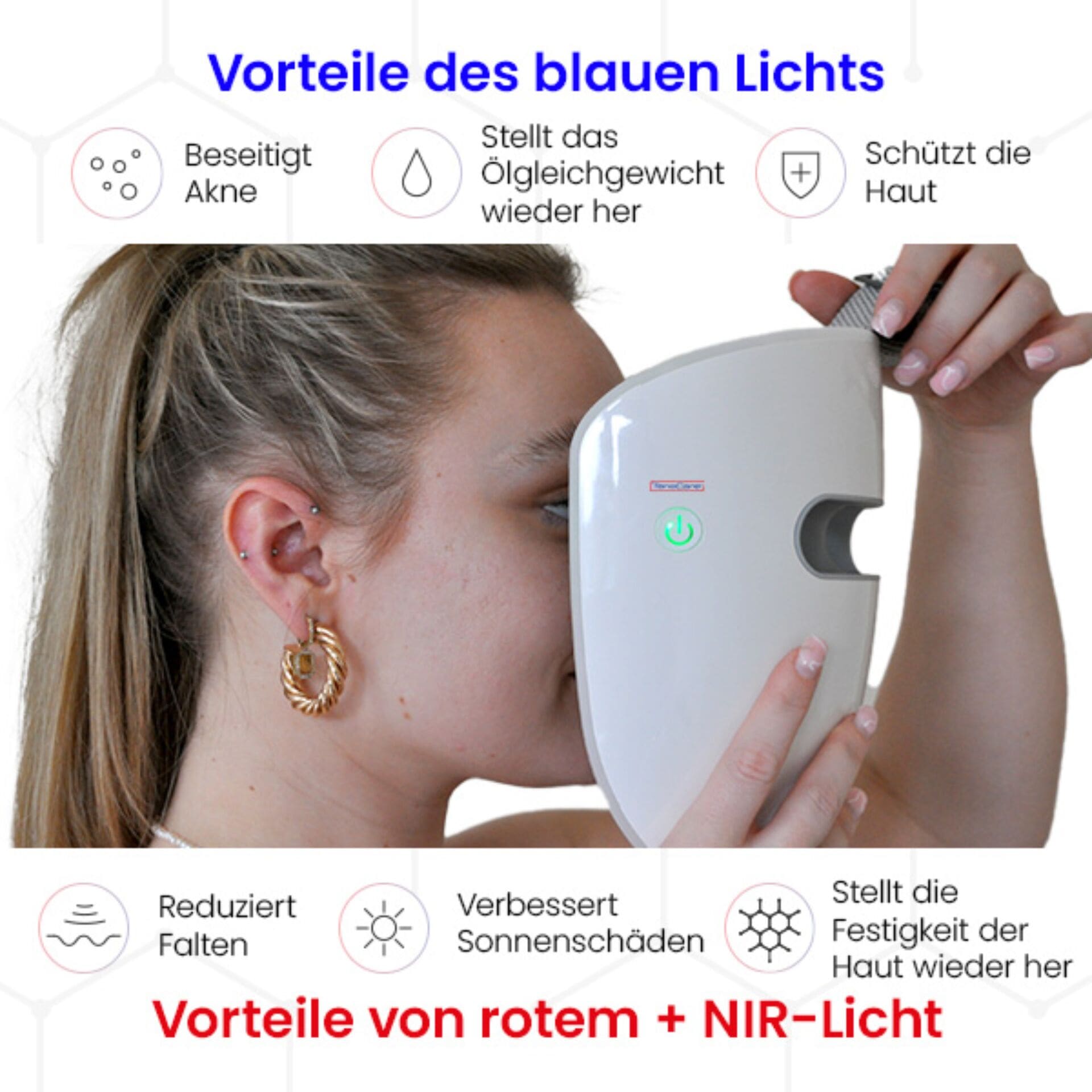 TensCare Gesichtsmassagegerät »Glowmask Gesichtsmakse mit LED«, (5 tlg., LED Maske inkl. Fernbedienung, USB-Ladekabel und Reisetasche), Drei Lichtarten für gezielte Hautpflege
