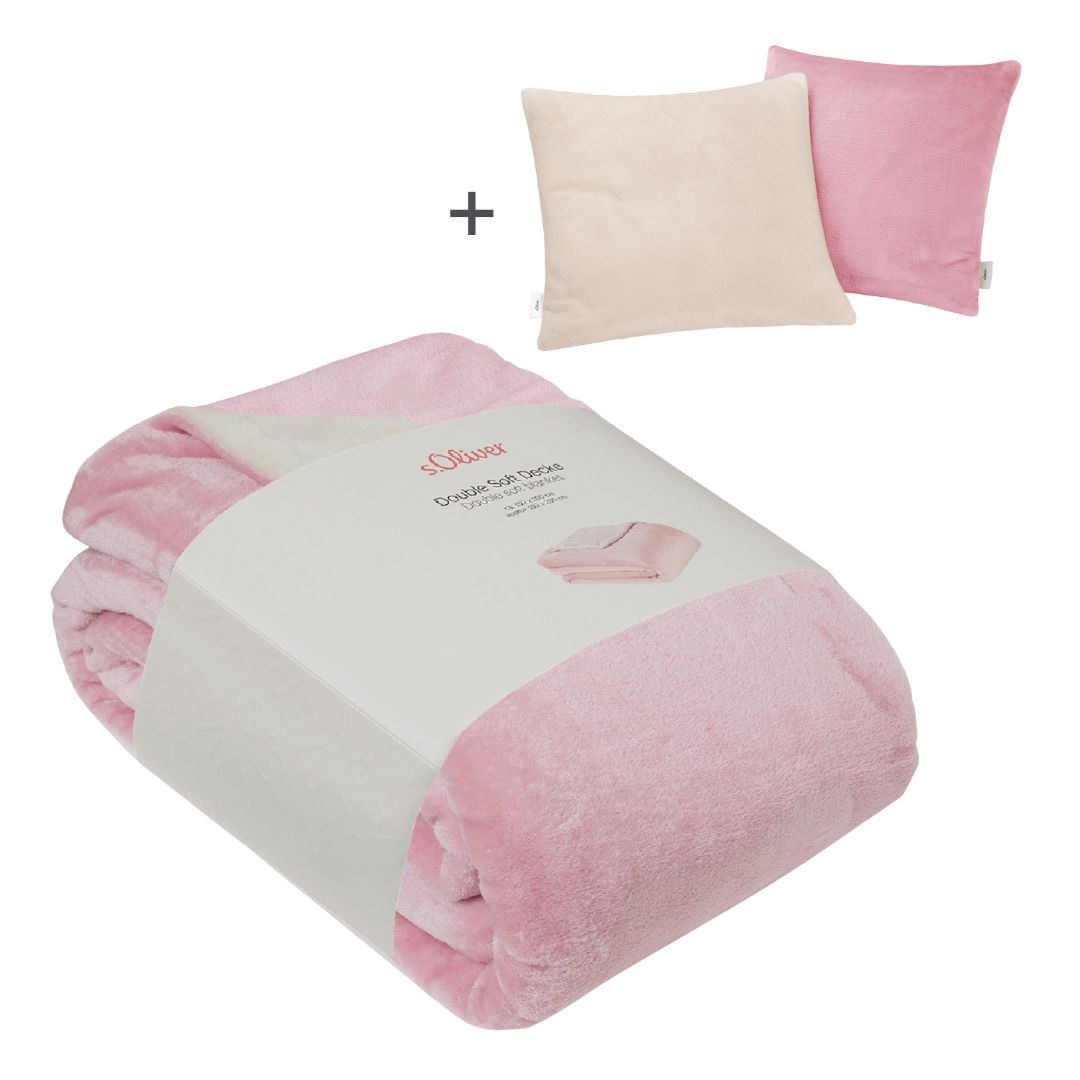 Wohndecke S.OLIVER, B:150cm L:200cm, rosa, Polyester, Wohndecken, "Doublesoft, Kuscheldecke, Deal, Kissen geschenkt", Kuscheldecke 150x200 cm,