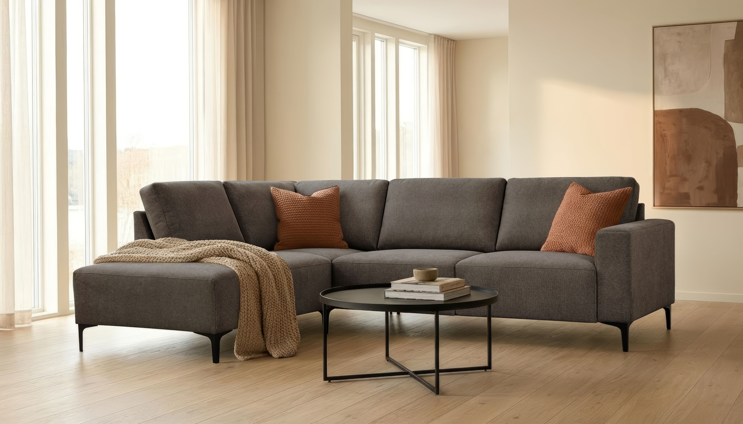 OTTO home Ecksofa "Tournon, L-Form, Breite 262 cm, Webstoff, Chenille" Designsofa im nordischen Stil, Wellenunterfederung, Metallfüße