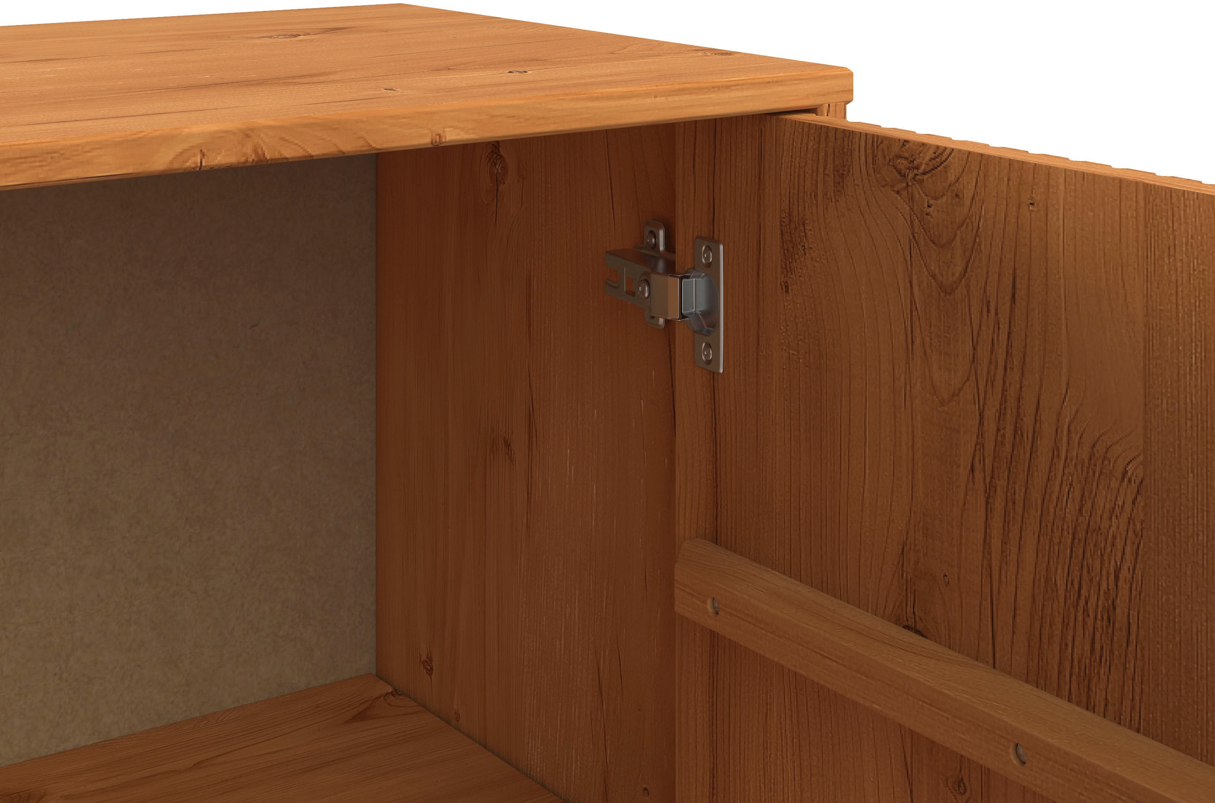 INOSIGN Highboard »Malmedy Front mit gefrästen Rillen«, Kommode Midischrank aus massivem Kiefernholz, Push-to-open, B 100 cm
