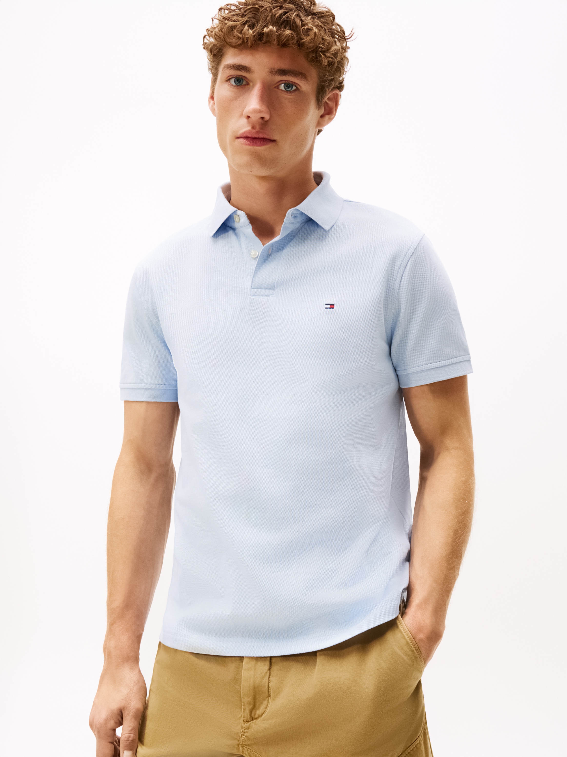 Tommy Hilfiger »1985 REGULAR POLO mit Kontraststreifen und Knopfleiste« unifarben, sportlich, regular fit, Baumwollmix, Polokragen