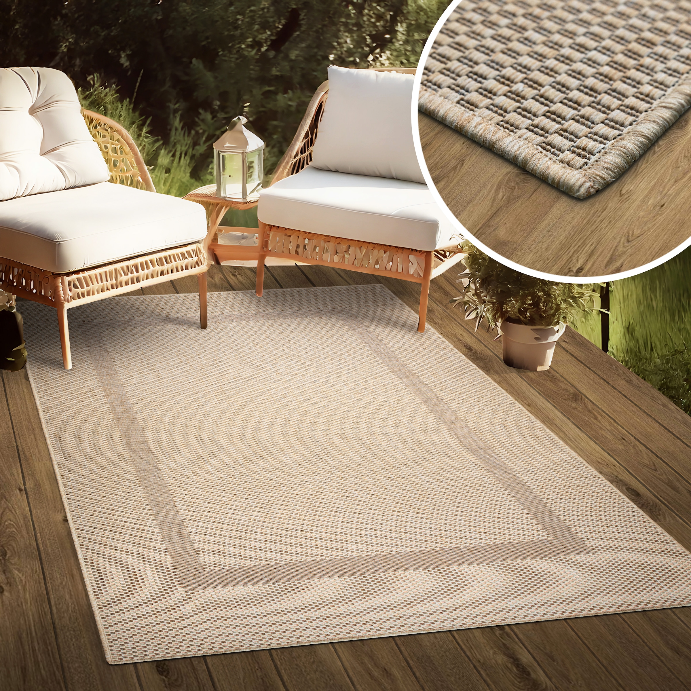 my home Teppich »Venedig Bordüre auch als Läufer erhältlich«, rechteckig, 3 mm Höhe, In- und Outdoor geeignet, Sisal-Optik, Wetterfest & UV-beständig