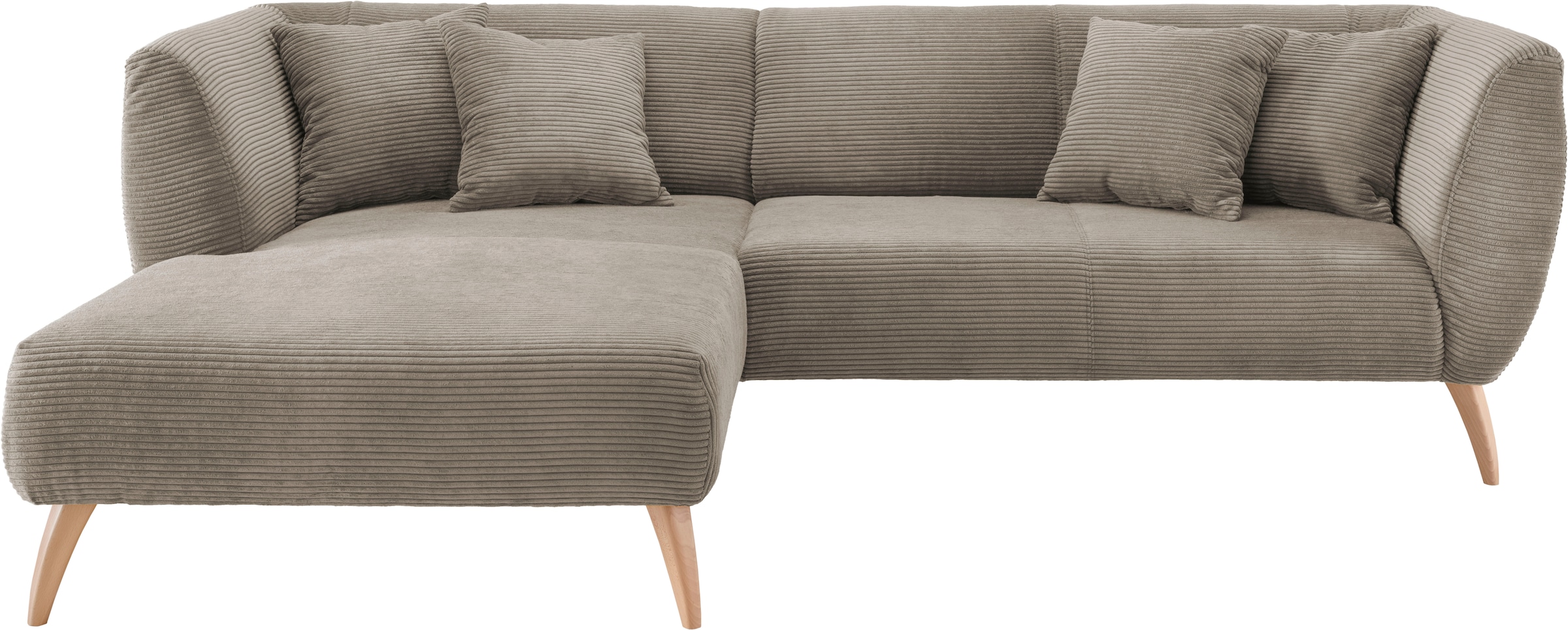 INOSIGN Ecksofa »Colori L-Form«, Holzfußfarbe wählbar, inkl. 4x Zierkissen