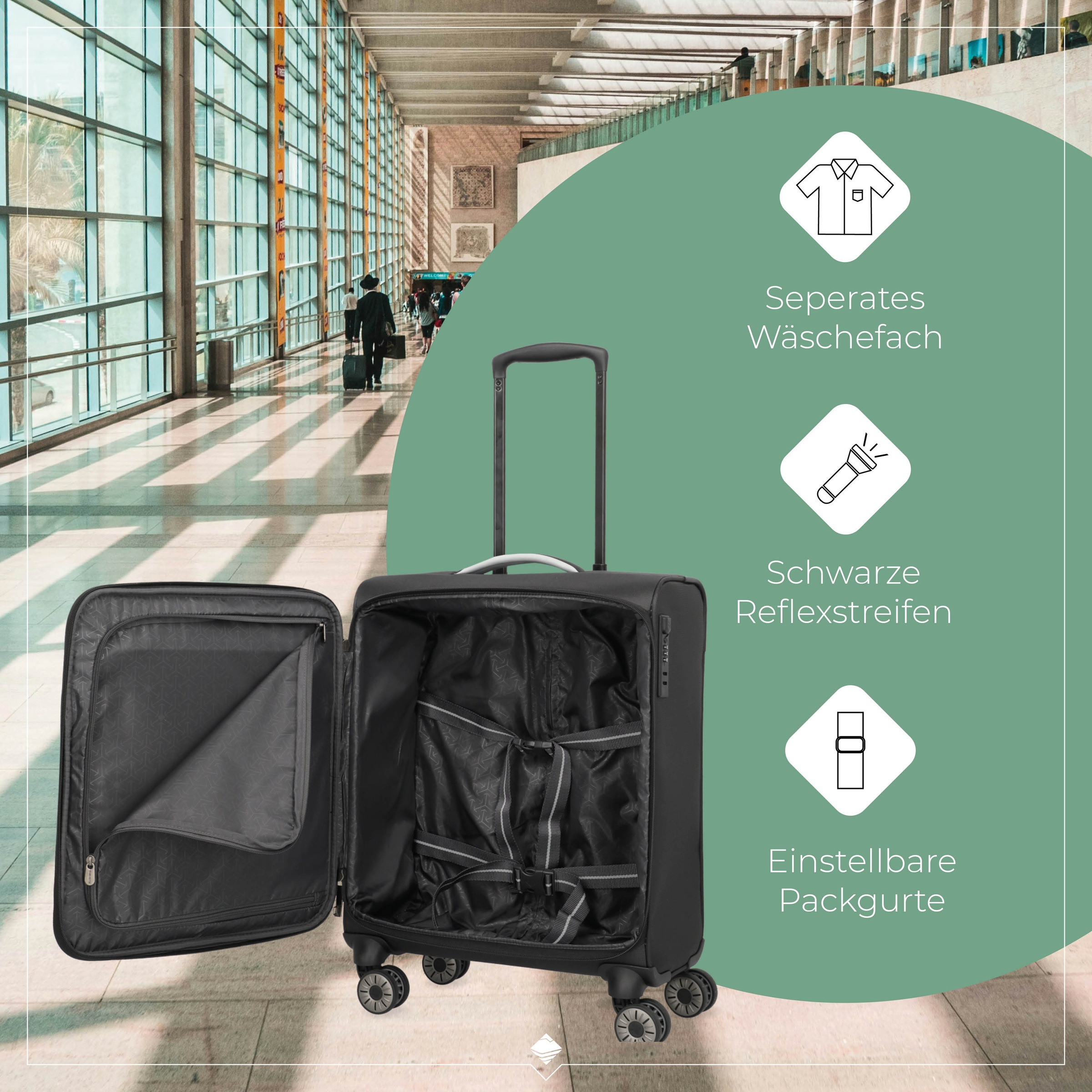travelite Handgepäck-Trolley »JETPACK Max 4 Cabin, konzip. für Lufthansa, Austrian Airlines & Swiss«, 4 Rollen, Weichgepäck-Koffer Handgepäck für die meisten gängigen Airlines