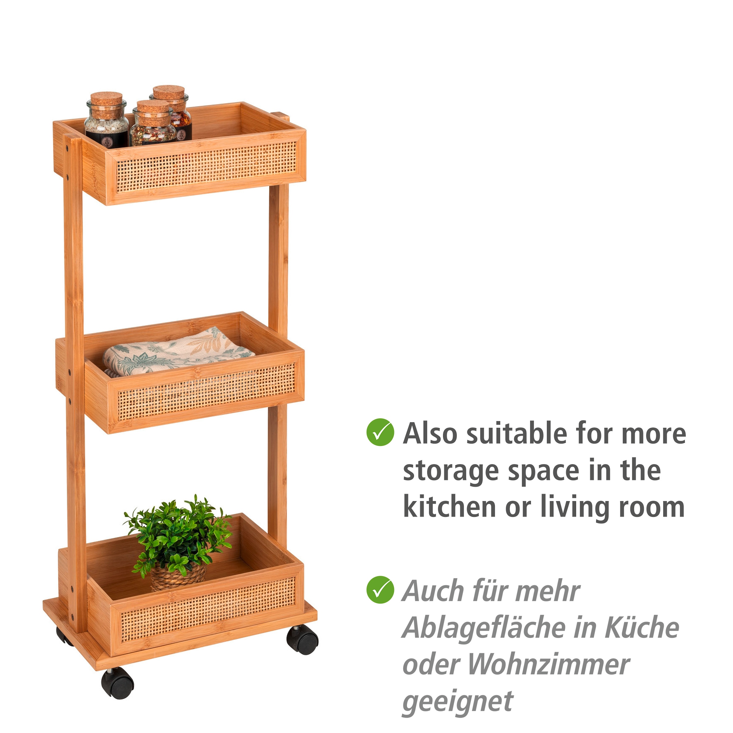 WENKO Badregal »Allegre«, Wagen, aus BAUR und Bambus Rattan | kaufen