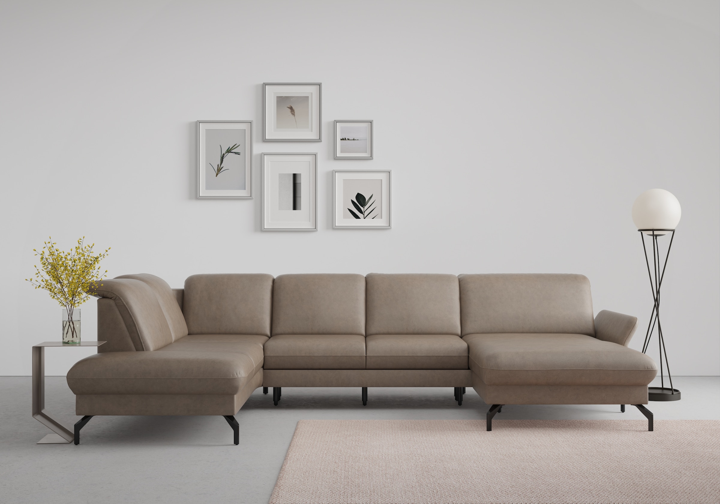 Wohnlandschaft SIT & MORE "Fashion U-Form", grau (taupe), B:338cm H:84cm T:207cm, Sofas, Wohnlandschaft, wahlweise mit Kopfteilverstellung, Vorziehsitz, motorisch, Metallfüße