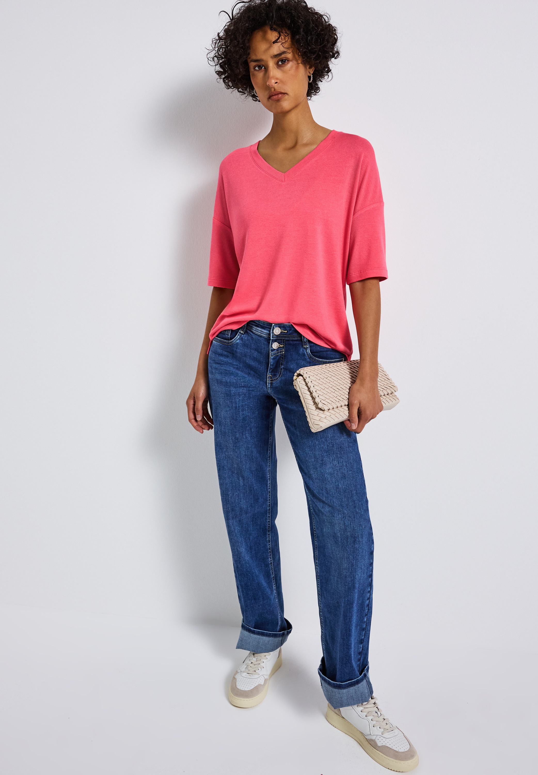 STREET ONE T-Shirt, mit V-Ausschnitt und im Strick-Look